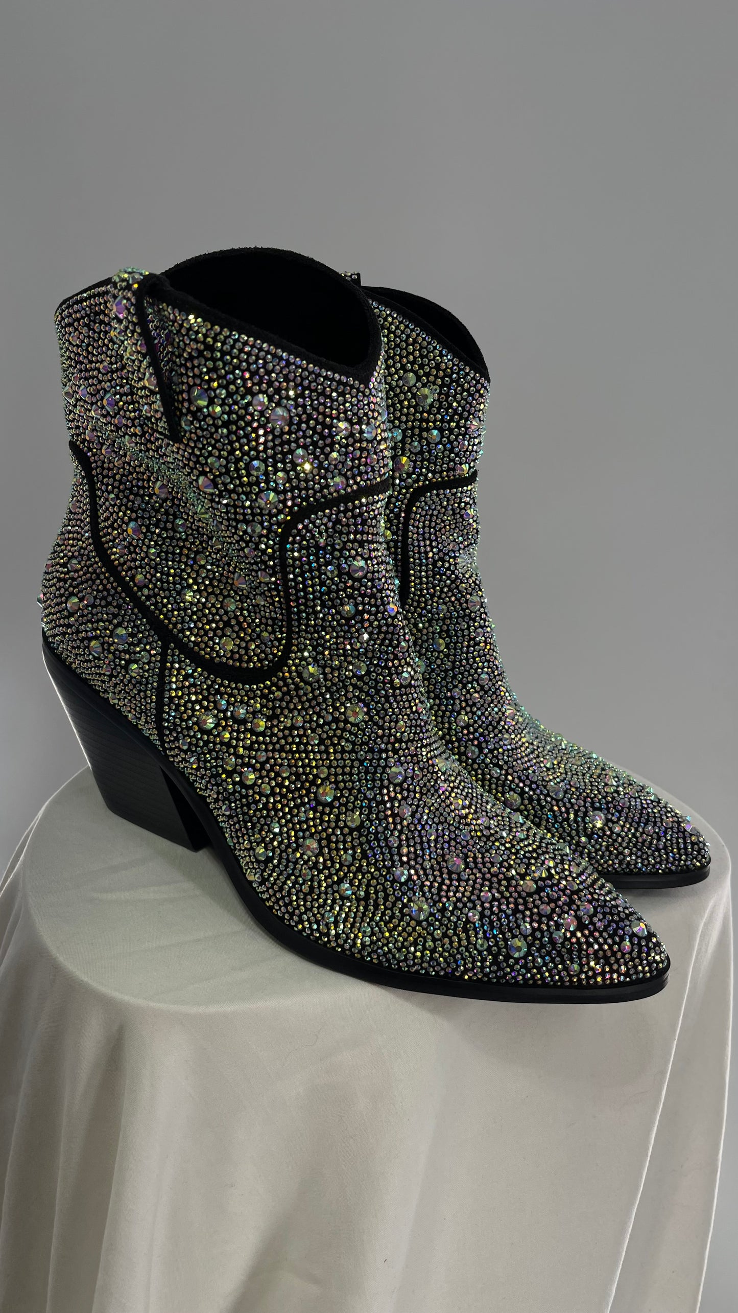 Black Iridescent All Over Rhinestone Cowboy Boots