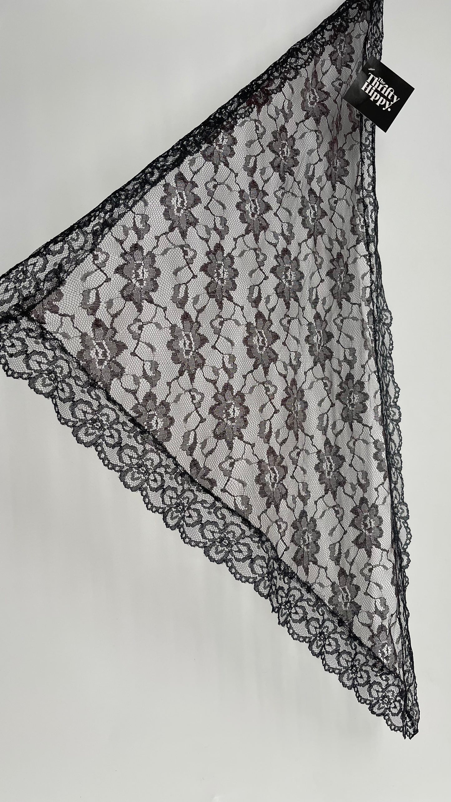 Vintage Black Brown Triangle Lace Bandana Hair/Headscarf