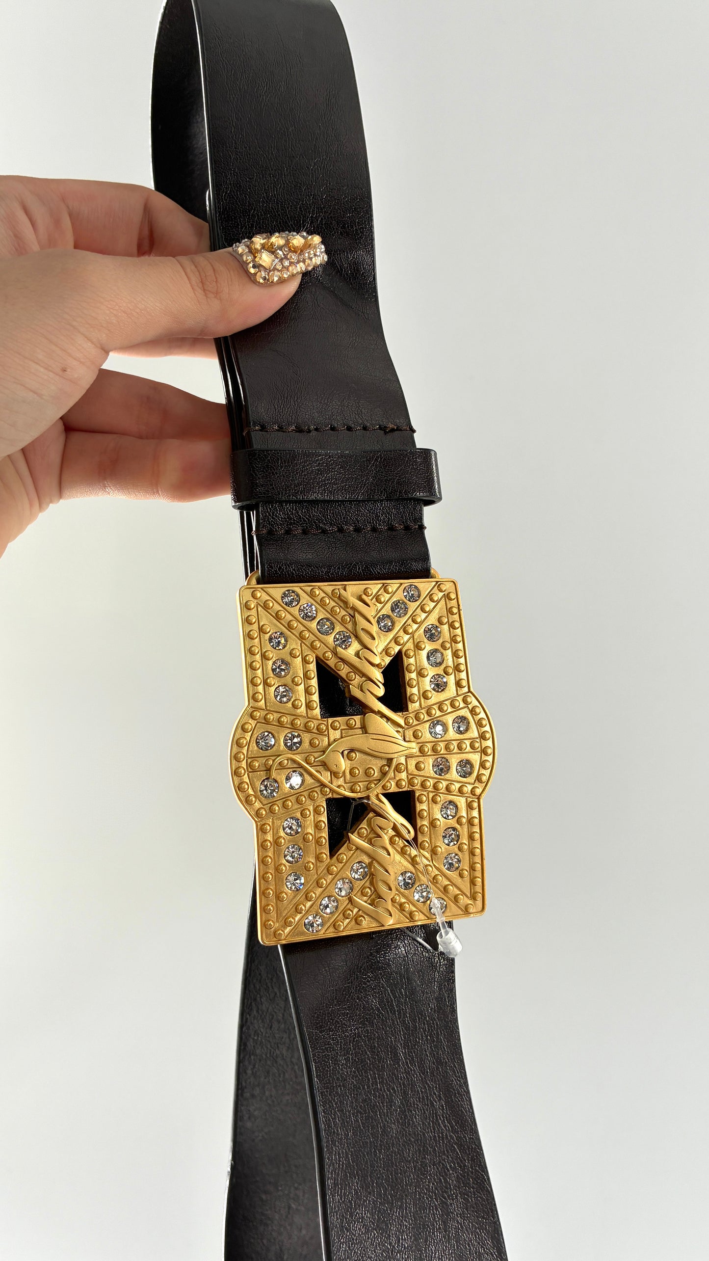 Vintage BABYPHAT Dark Brown Leather Belt with Iconic Gold Buckle
