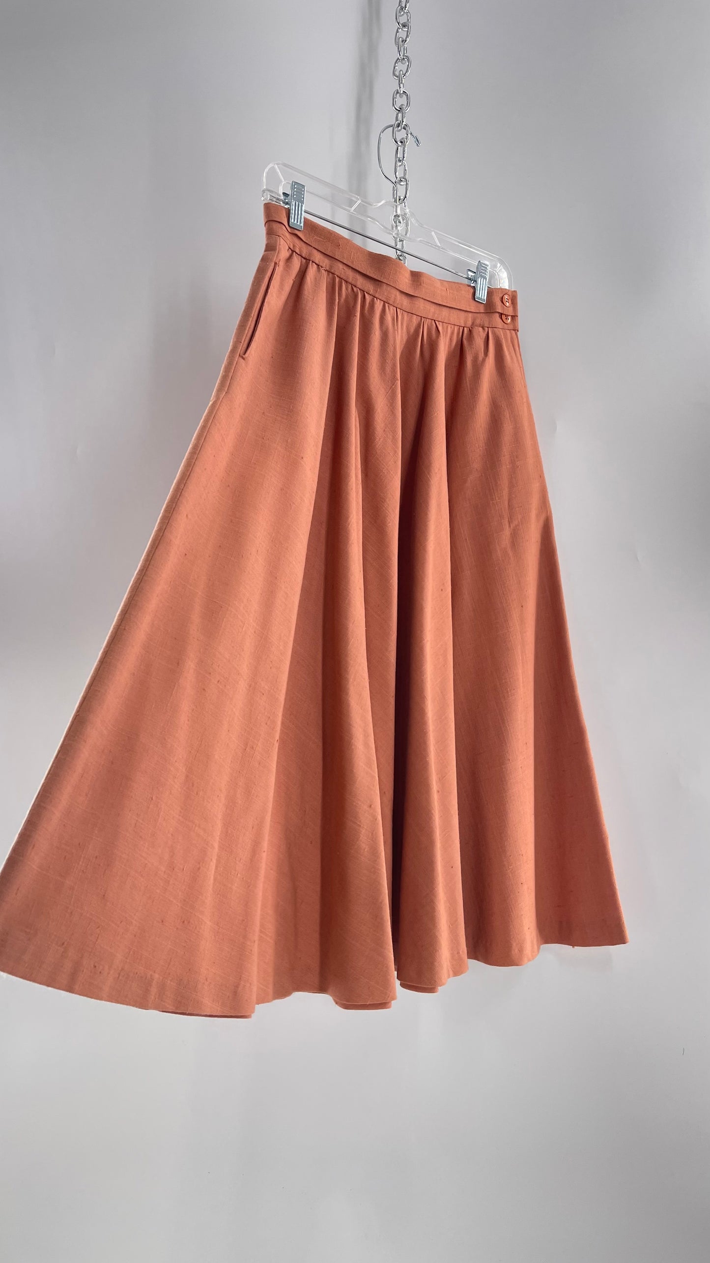 Vintage David N Linen Look Apricot Pink/Orange Circle Skirt with Pockets (9/10)