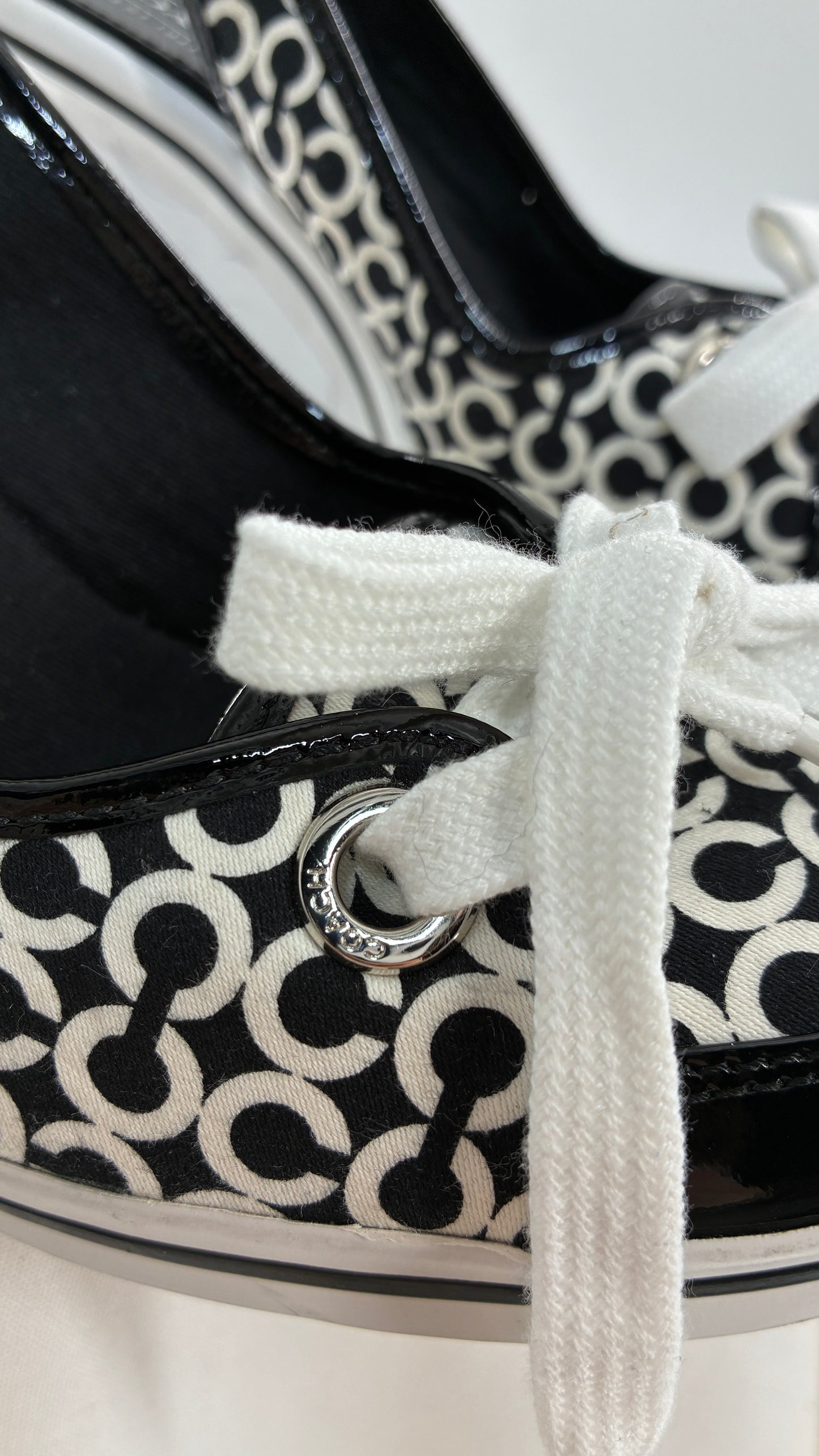 Vintage COACH Emilanna Black and White Monogram Wedge Sneaker Heel (7B)