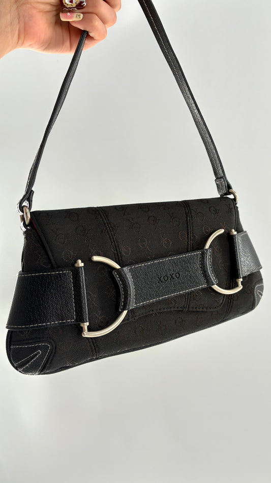 Vintage XOXO Black Mini Shoulder Bag with Monogram Print