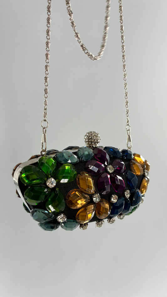 Vintage Black Clutch with Colorful Oversized Stones