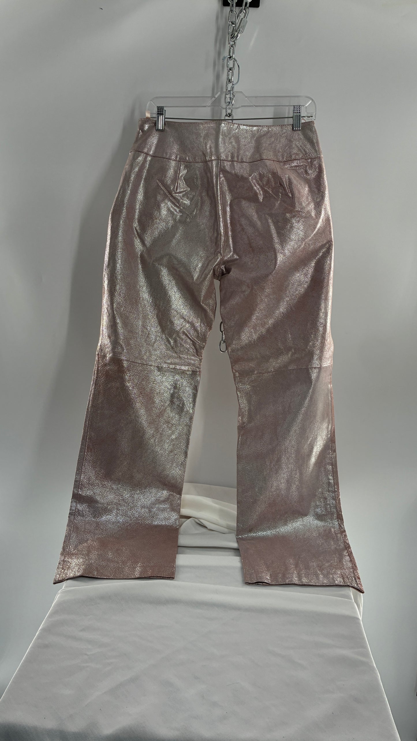 Vintage Deadstock METROSTYLE Pink Metallic Leather Low Rise Bottoms (12)