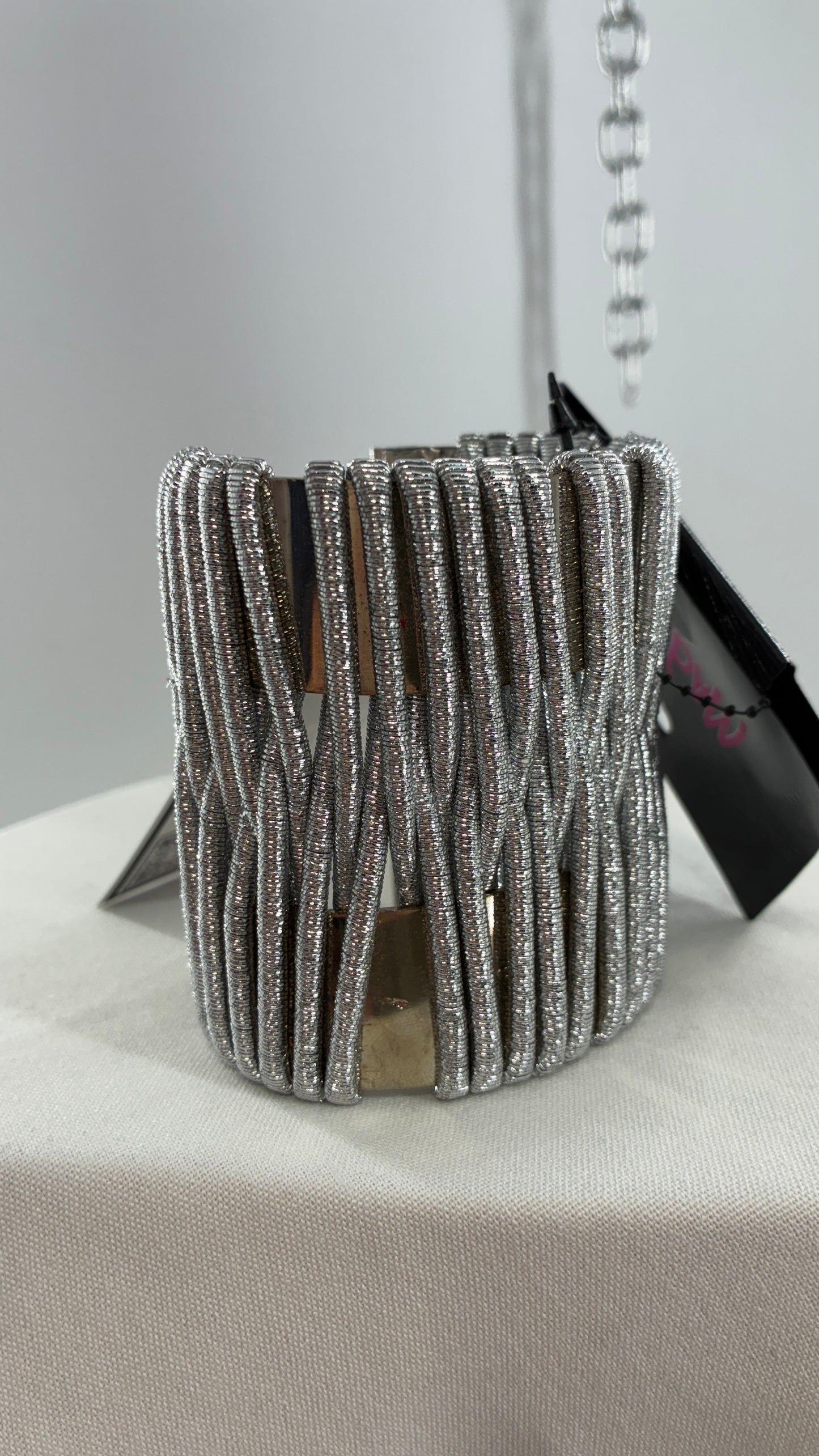 Deadstock Vintage MADRAG Silver Oversized Bangle Cuff with Metallic Bands