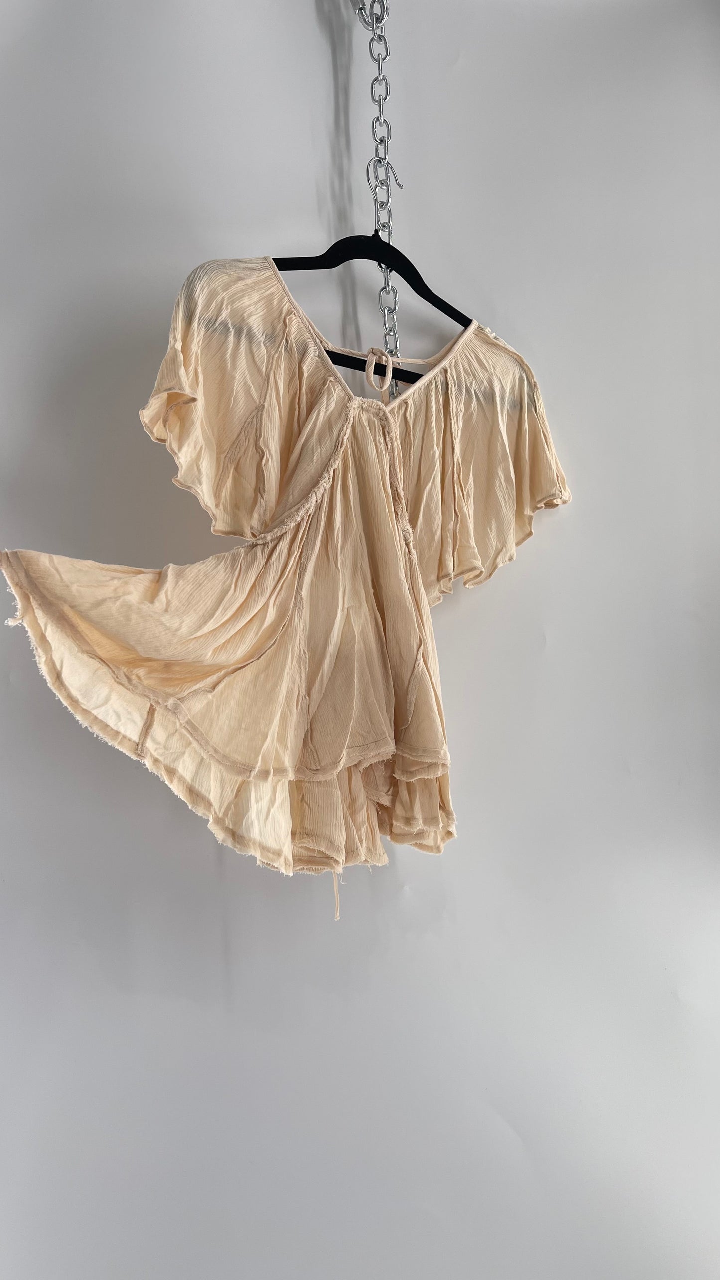 Free People Beige Open Back Drape Sleeve Blouse (XS)