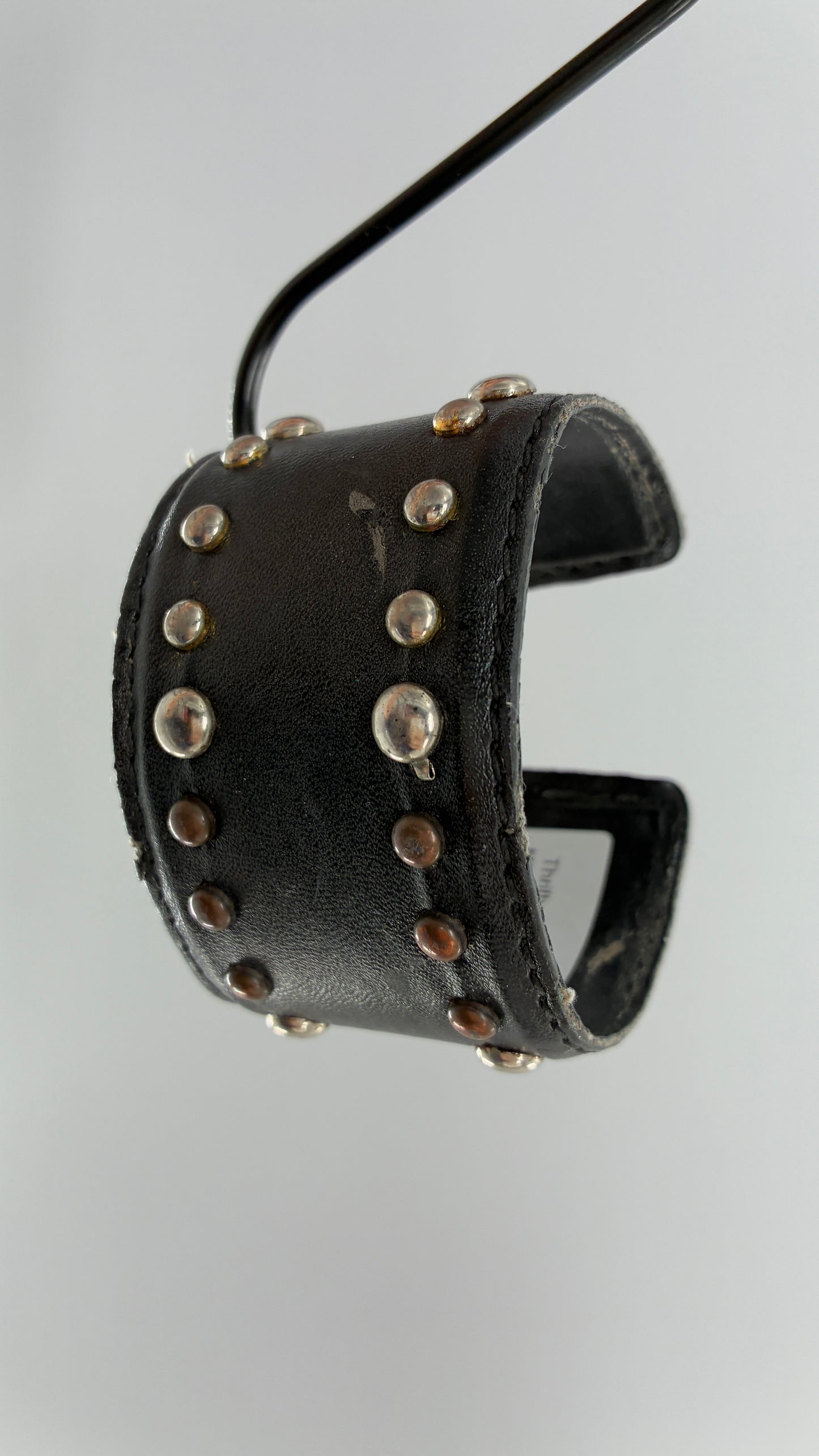 Vintage Leather Studded Mixed Metal Bangle