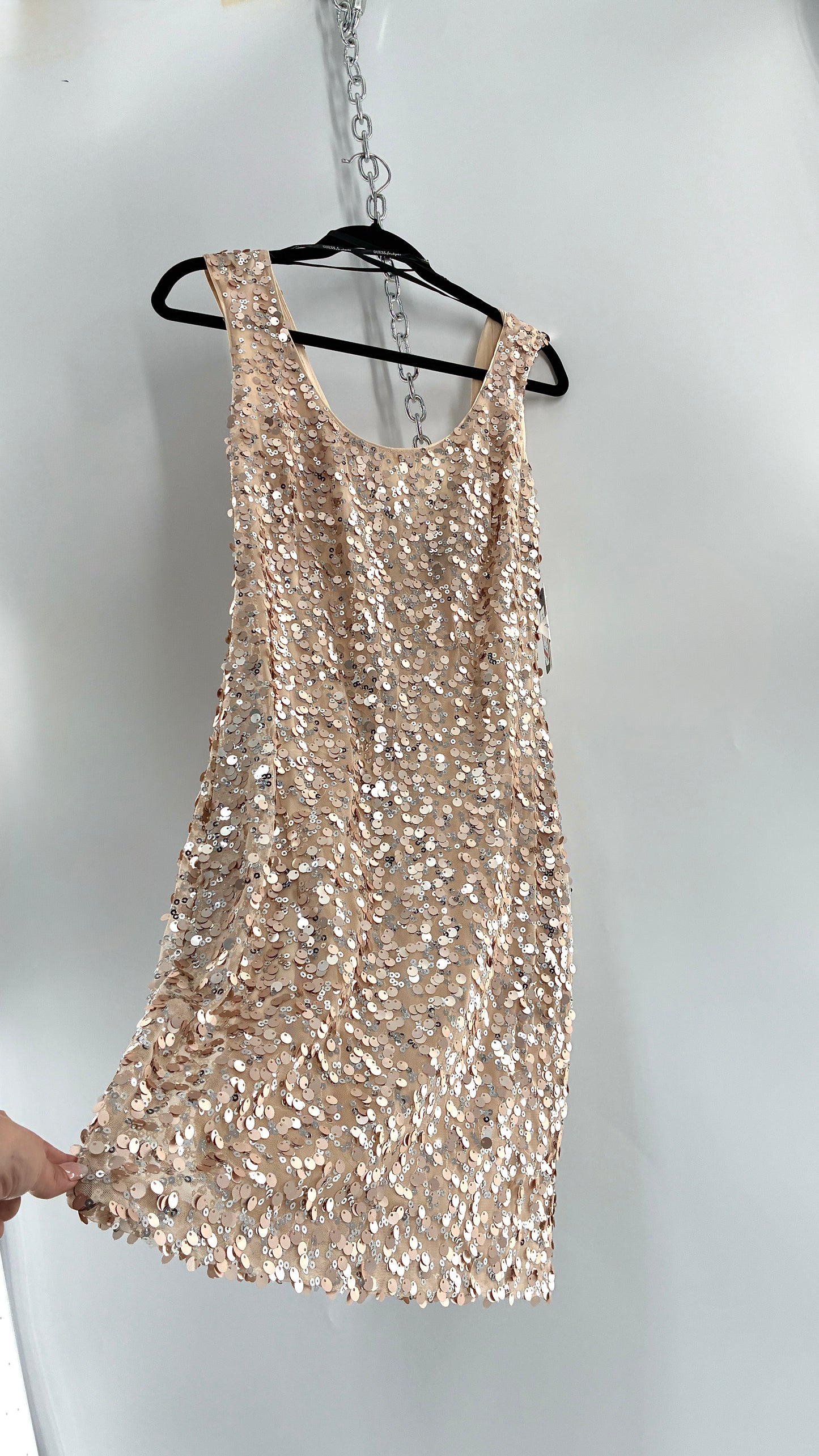 Deadstock Vintage GUESS Champagne Sequin Mini Dress (10)
