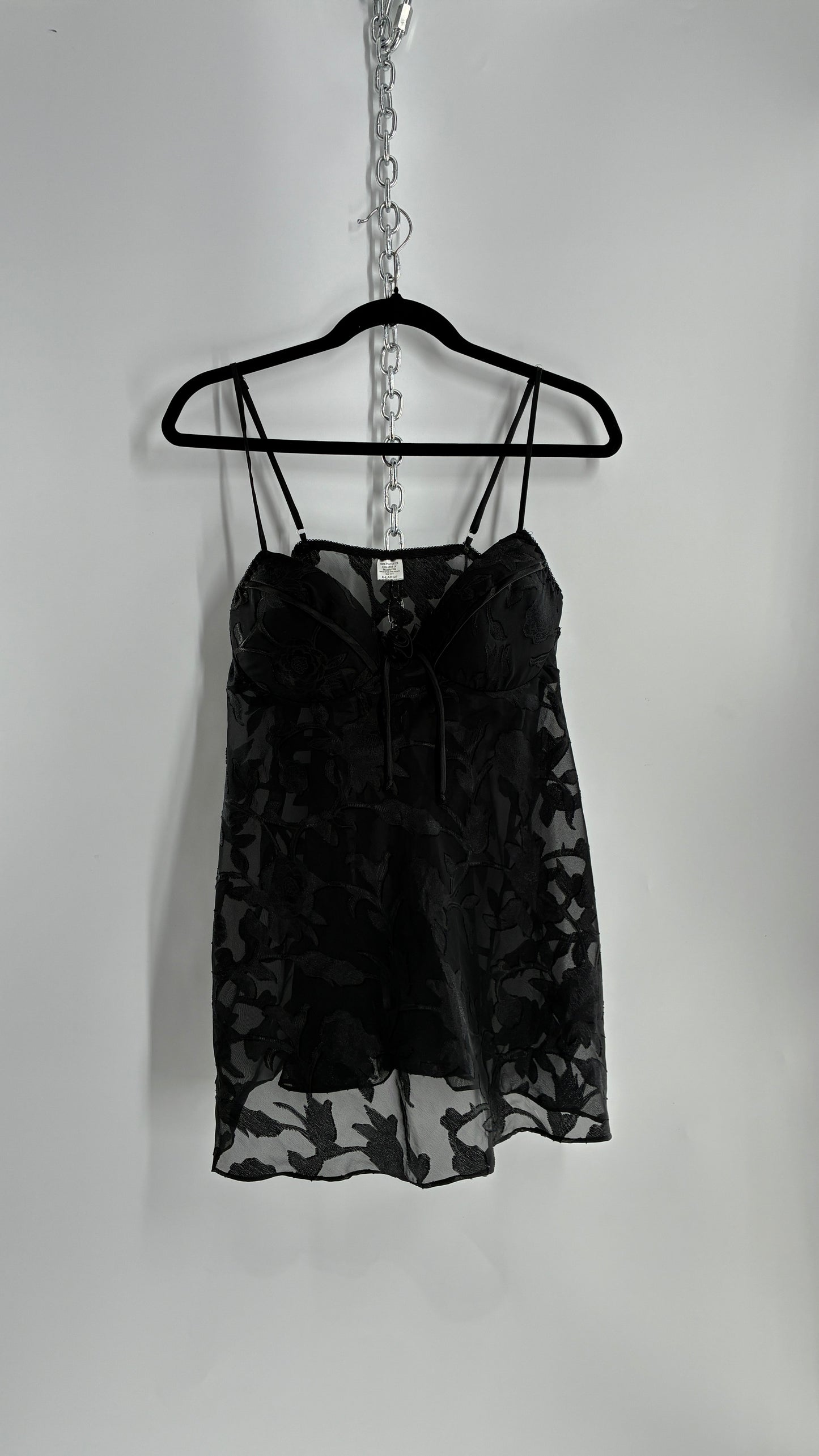 Vintage Black Floral Babydoll Camisole with Rosette Bust