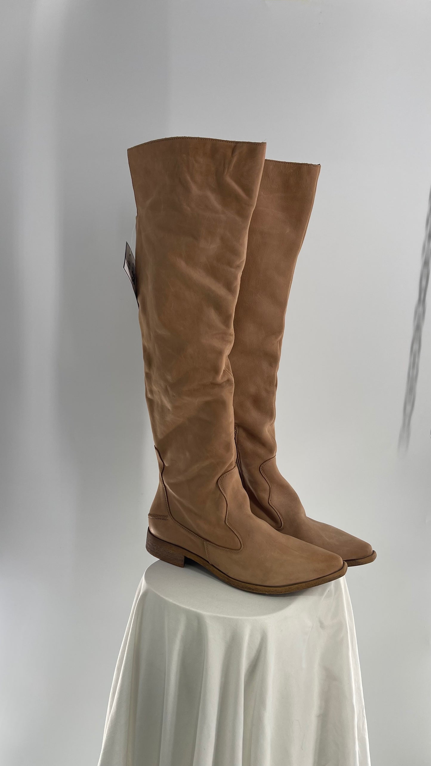 Free People Tan Leather Brenna Over the Knee Pointed Toe Boots (39/9)