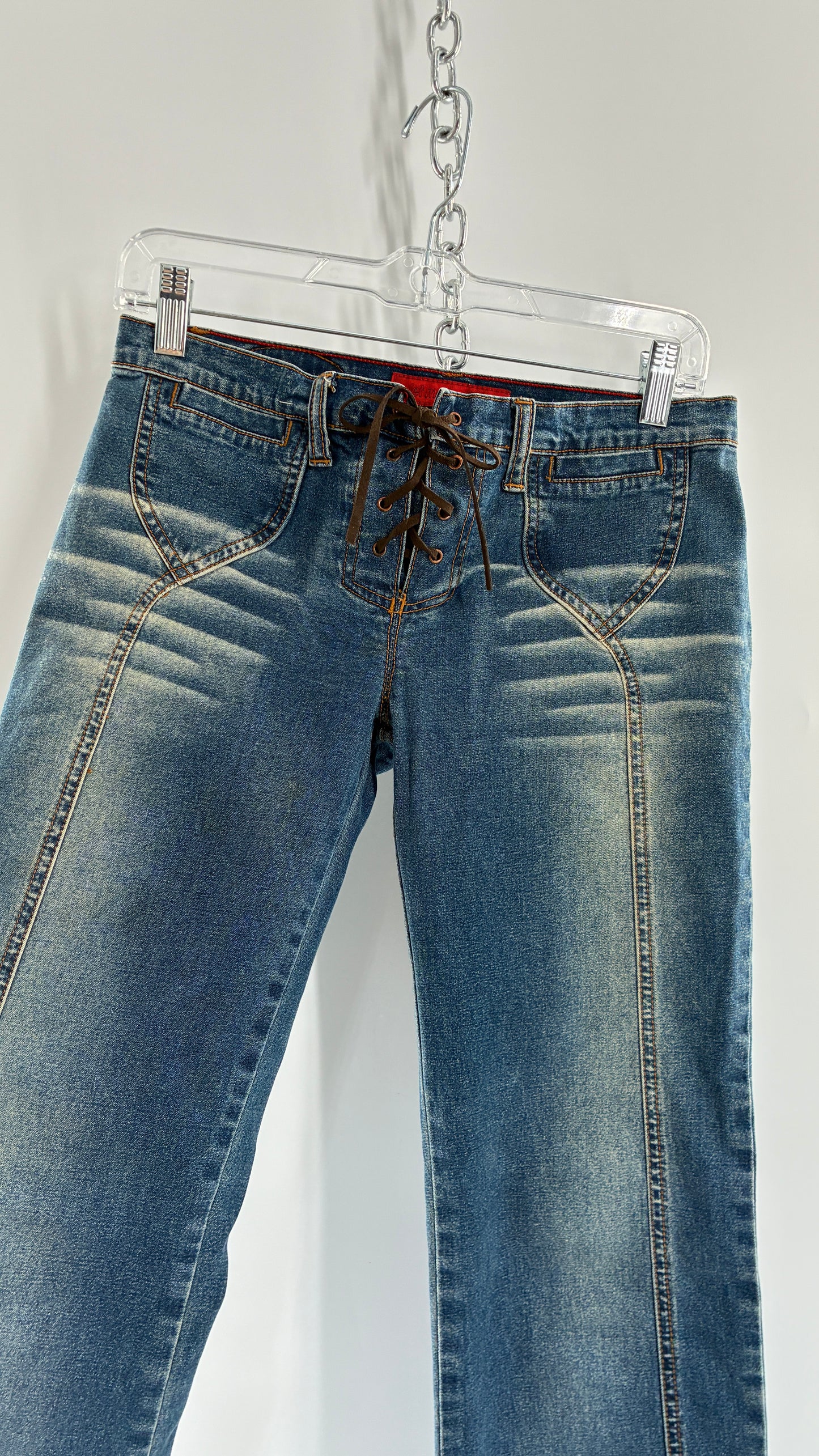 Vintage BONGO Low Rise Jeans with Lace Up Closure and Arched Bum Stitching (7)