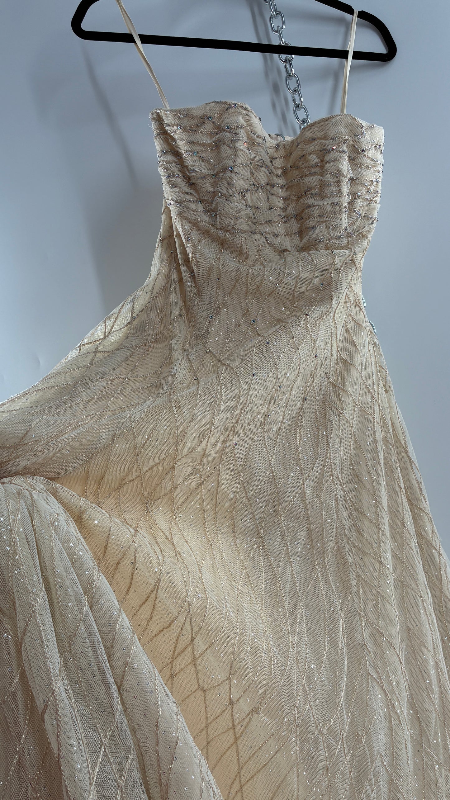 Vintage Victor Costa for Neiman Marcus Strapless Ruched/Pleated Bust Mermaid Gown Covered in Braided Threads and Embroidered Beads (6)
