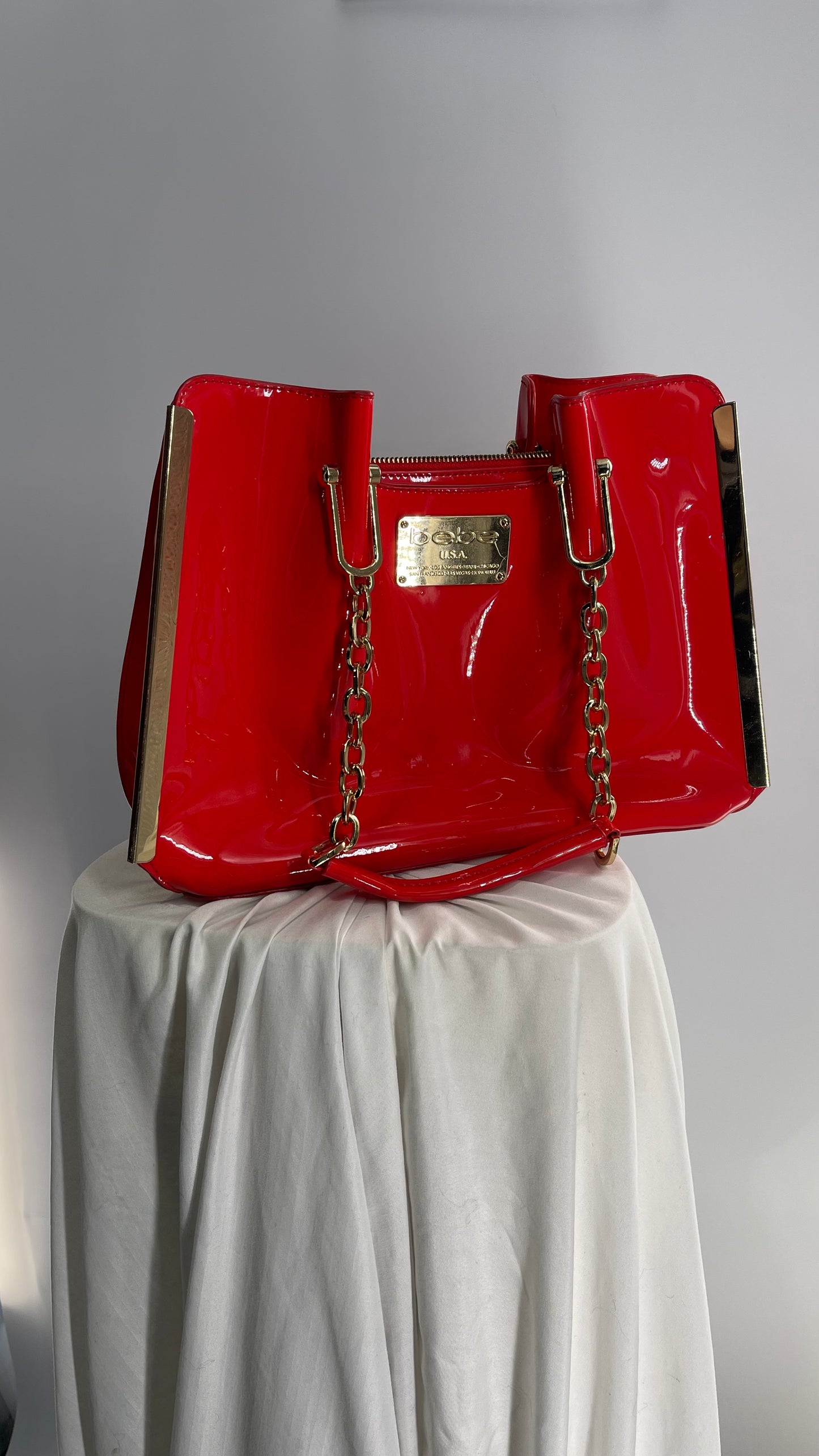 BEBE Vintage Plastic Red Orange Bag with Gold Hardware