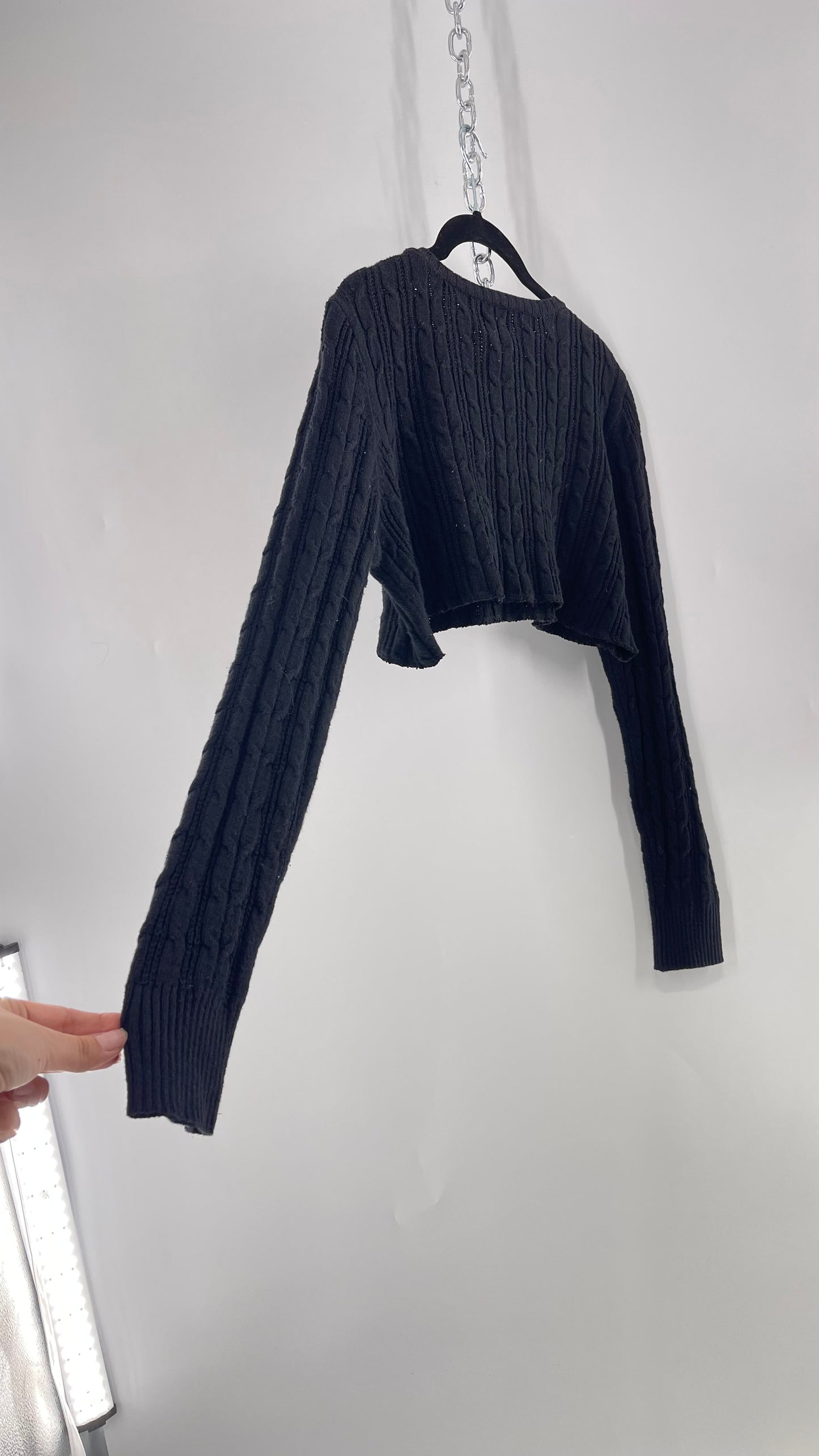 Urban Outfitters Reworked Cropped Cableknit Black Sweater (Medium)