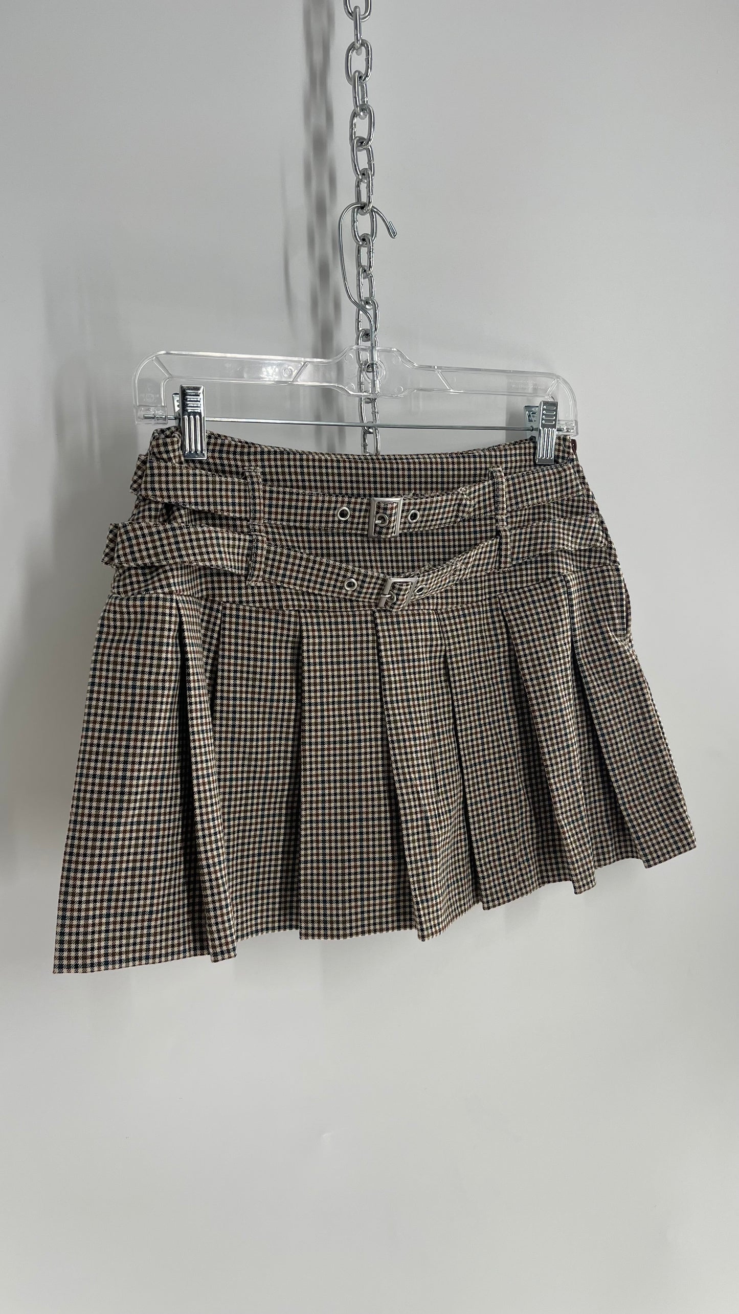 Vintage Double Belted Pleated n Plaid Mini Skirt with Built in Shorts (Small)