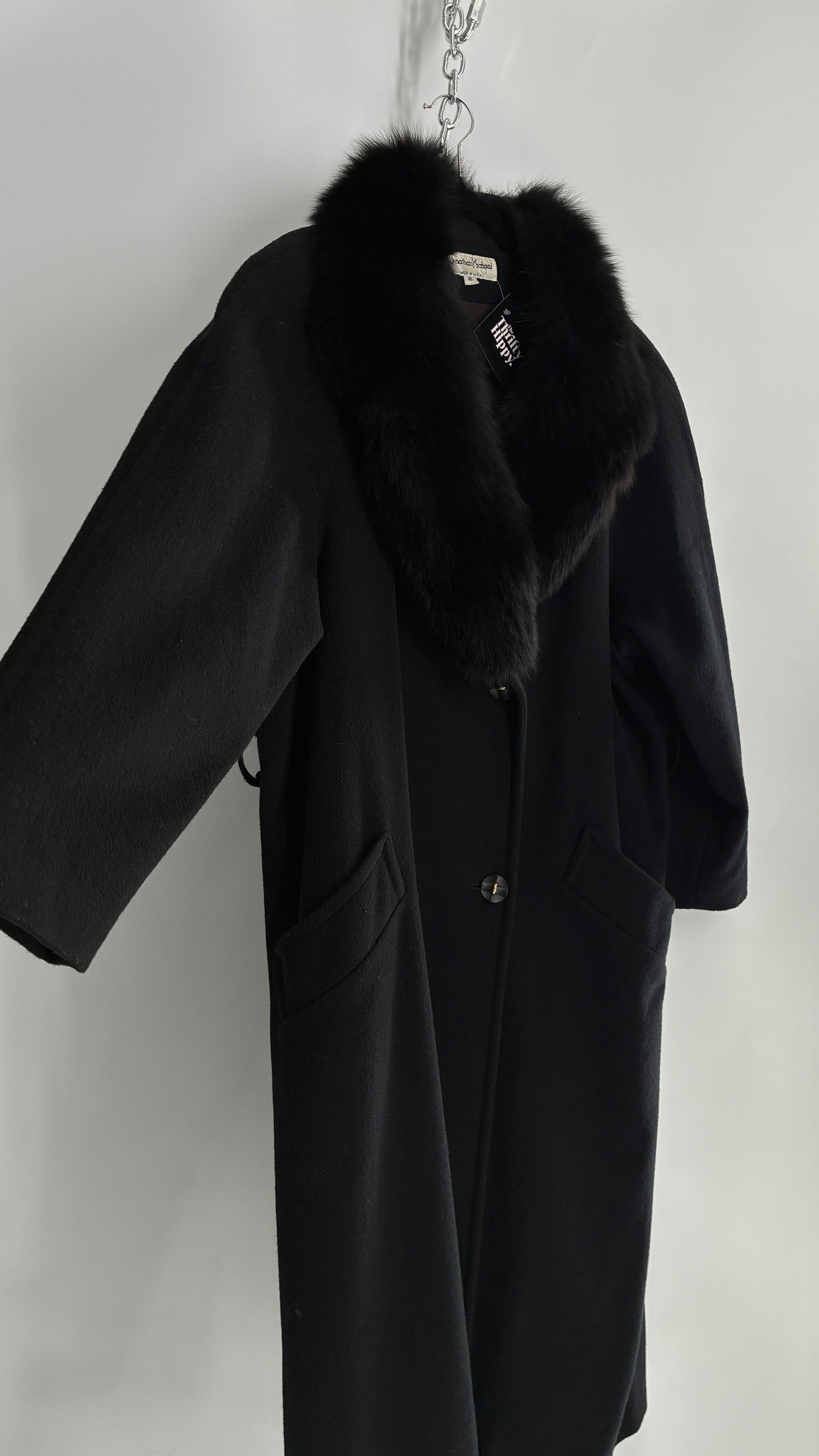Jonathan Michael Black Full Coat with Genuine Fur Collar (C)(16)