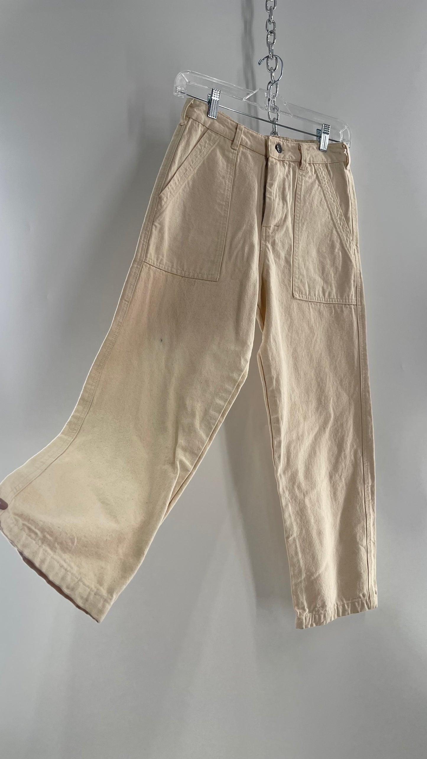 Free People Beige Canvas Carpenter Pant (Small)