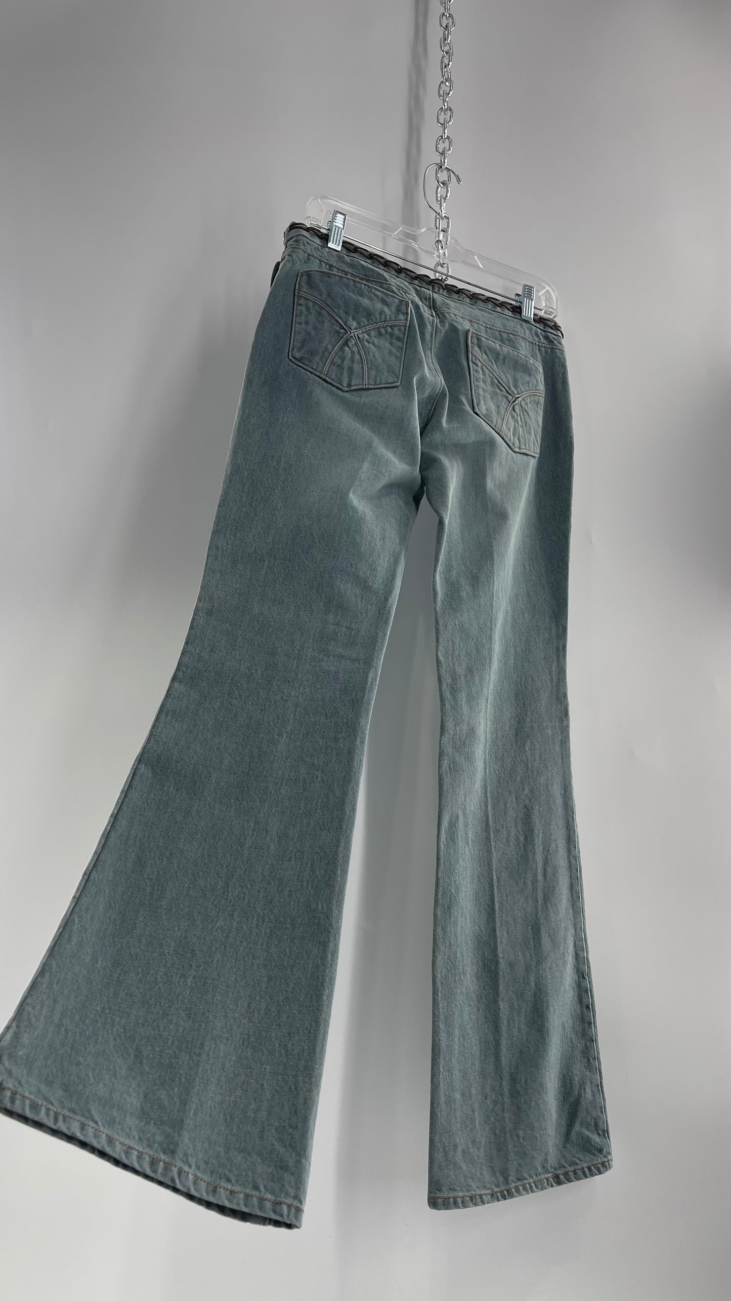 Vintage GAP Light Wash Denim Kick Flares with Bronze Chain Link Waistline (2)