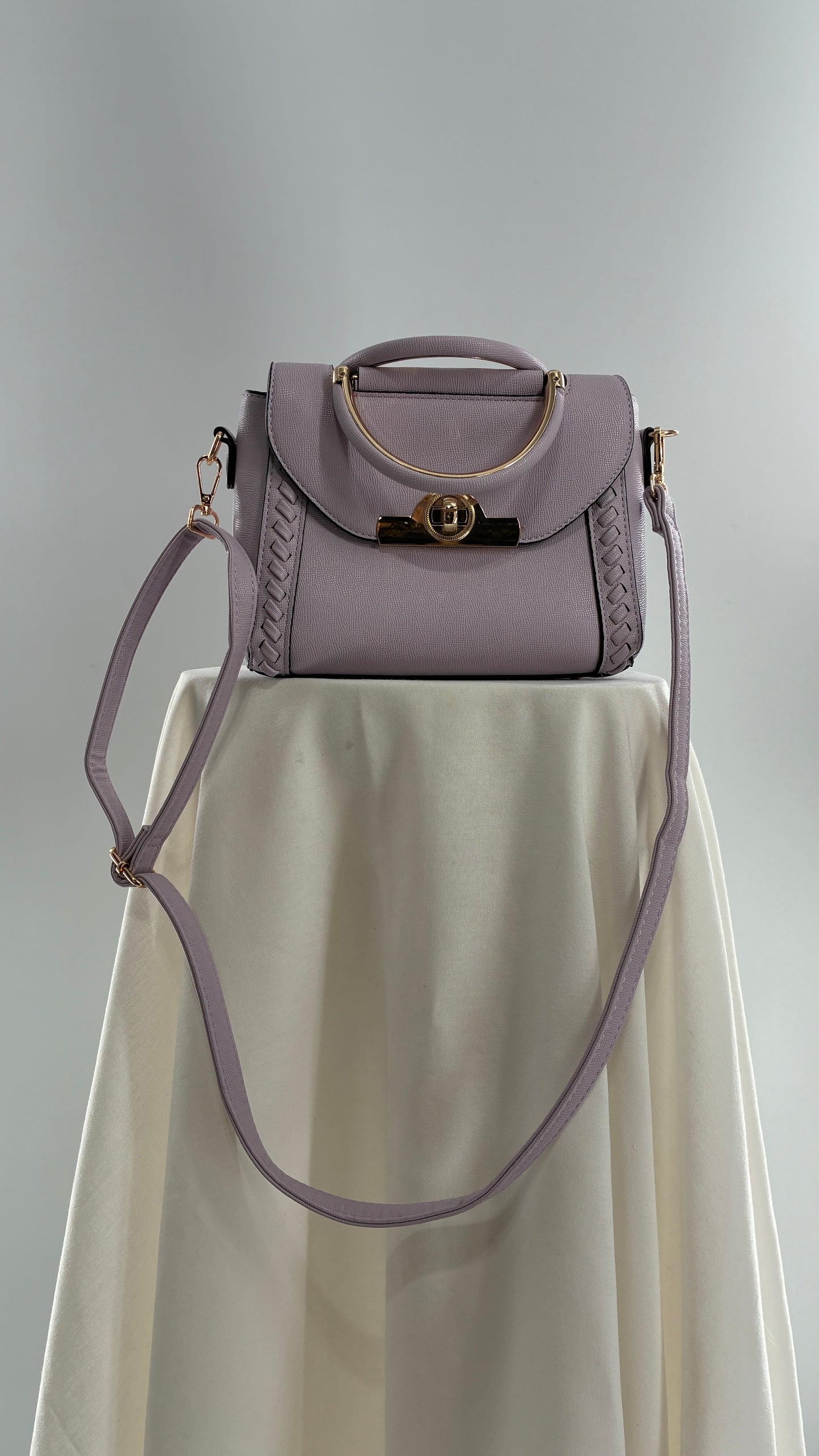 Lilac Purple Handbag and Crossbody with Gold Hardware