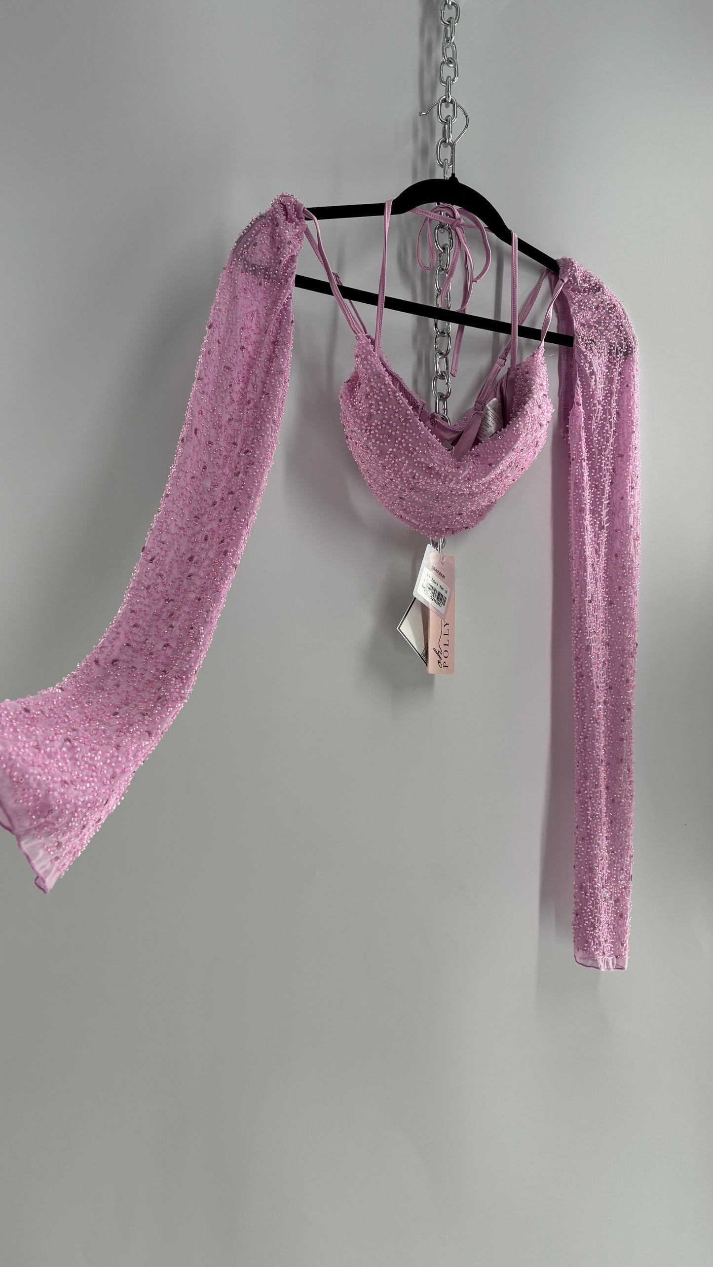 Princess Polly Beaded Shrug, Drape Front Lilac Long Sleeve with Tags Attached (6)