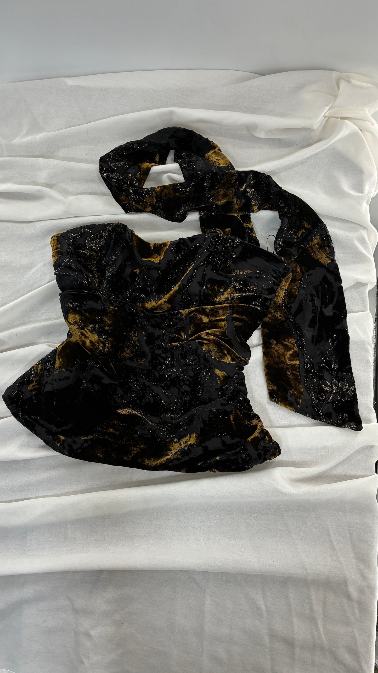ZARA Black Burn Our Velour Wrap Scarf Corset with Tags (Medium)