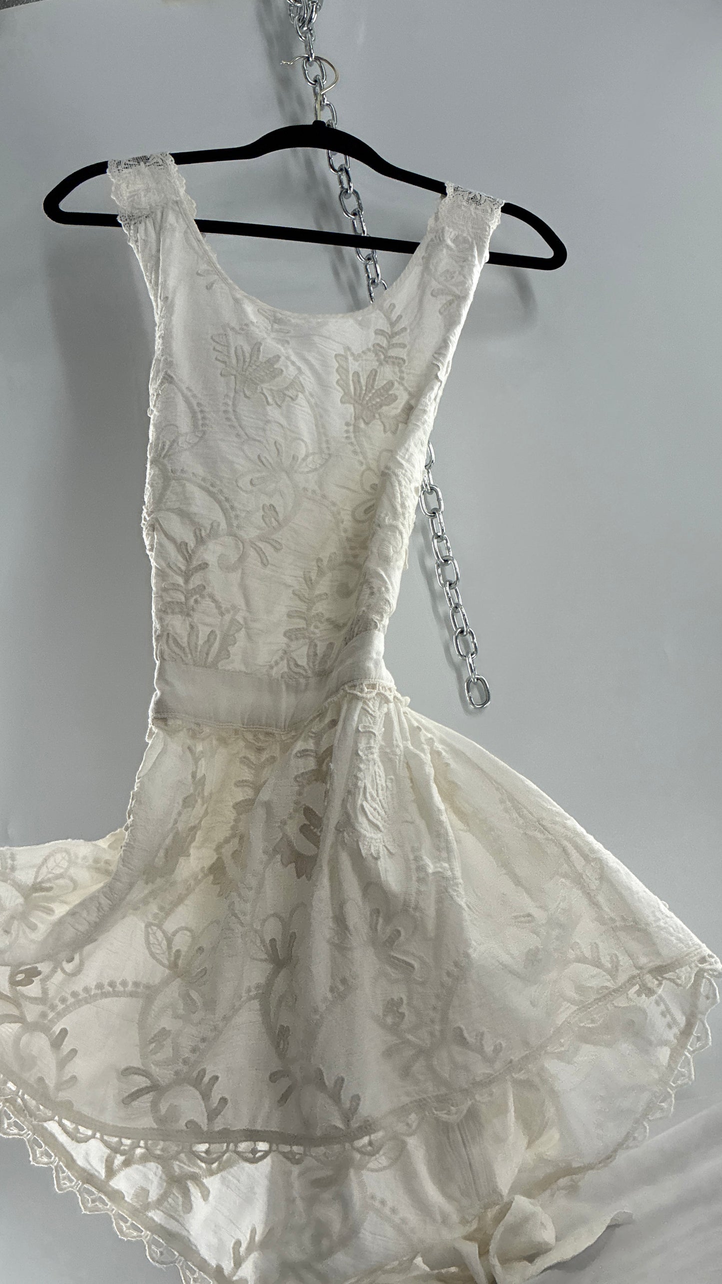Forever That Girl Anthropologie White Apron Style Blouse with Low Open Back, Tie Detail, and Tags Attached (6)