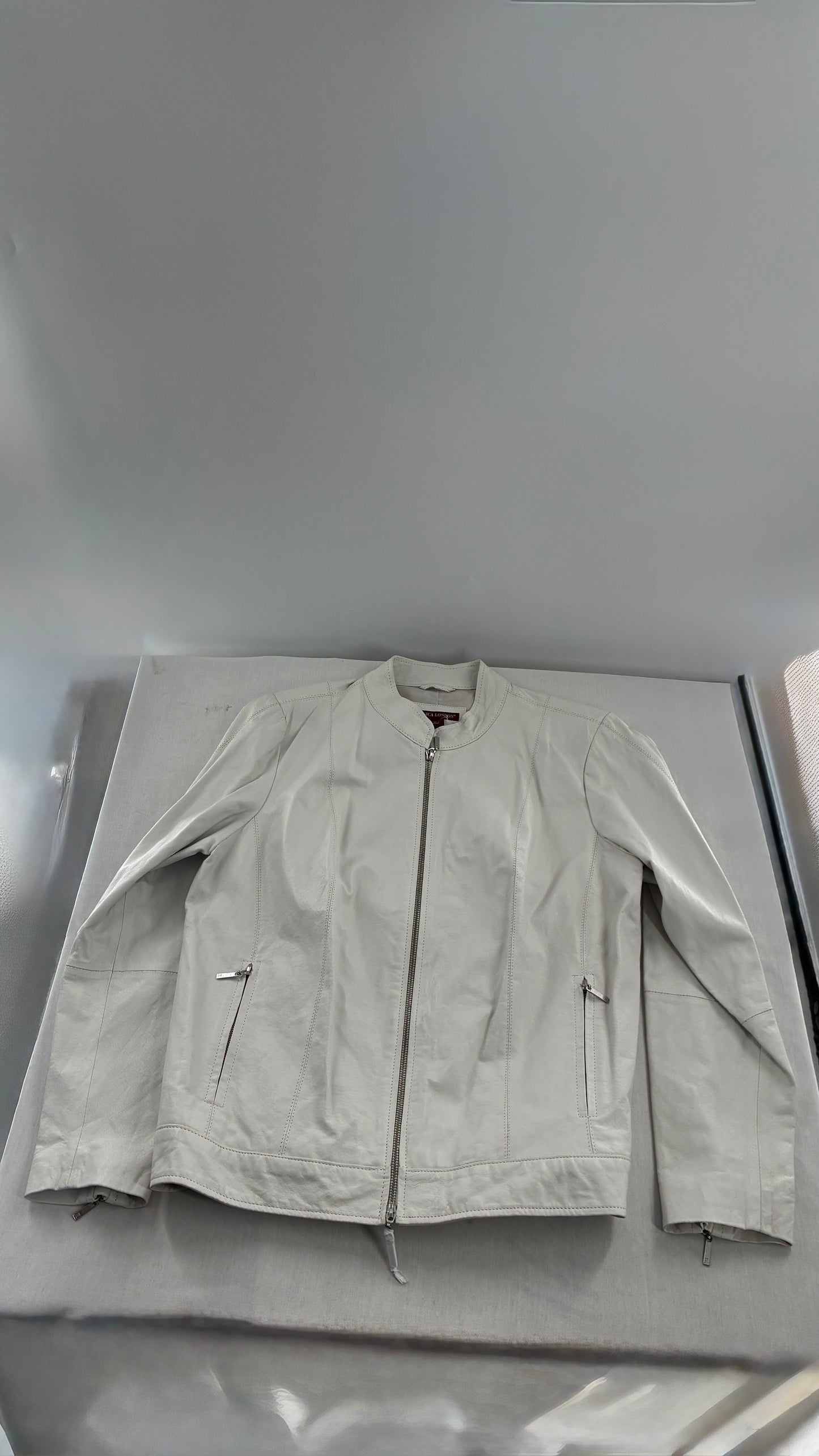 Deadstock Vintage JESSICA LONDON White Genuine Leather Paneled Motorcycle Jacket (16)