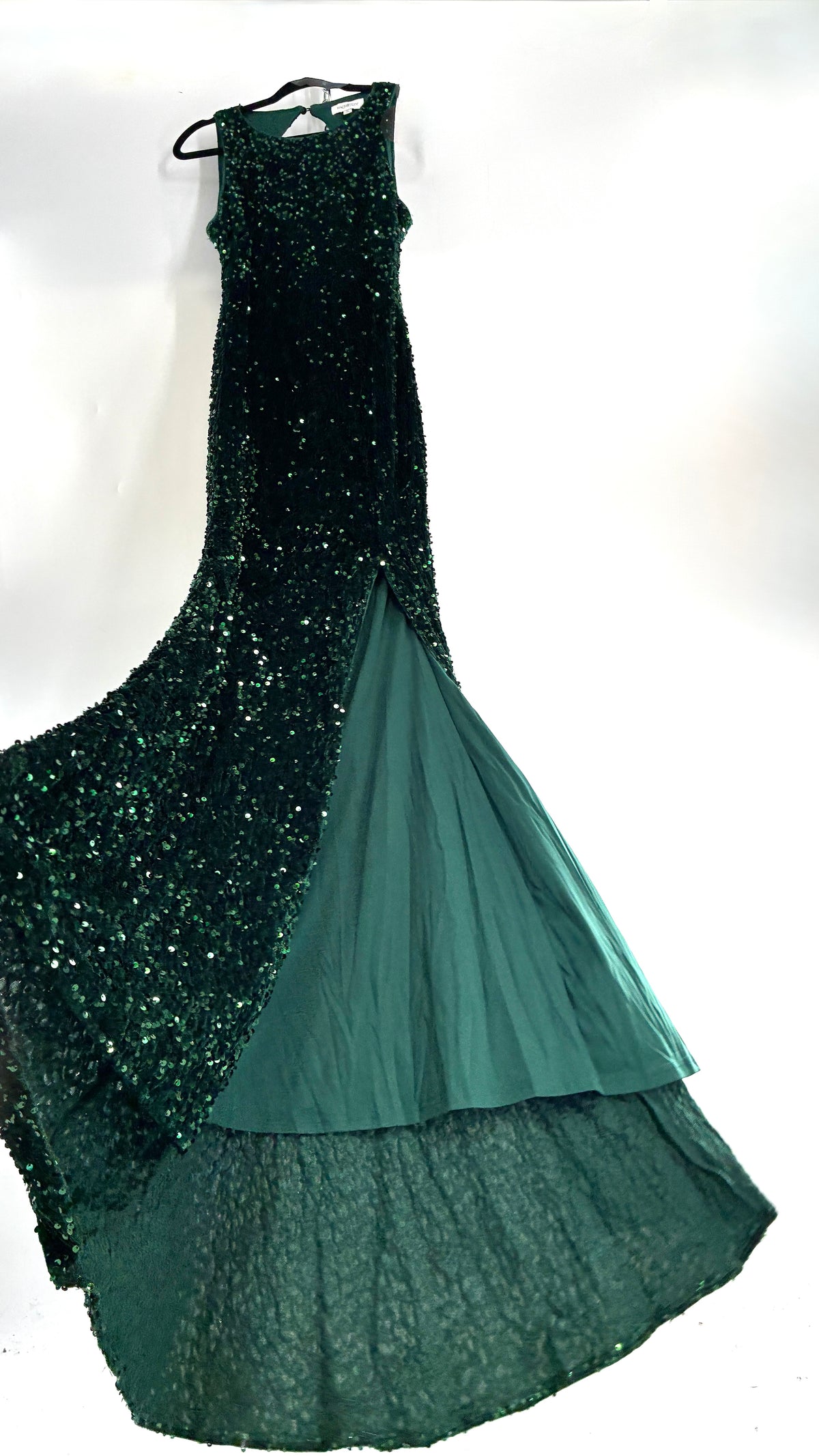 FAERIESTY Elegant Round Neck Sleeveless Sequin Mermaid Dress (XL)