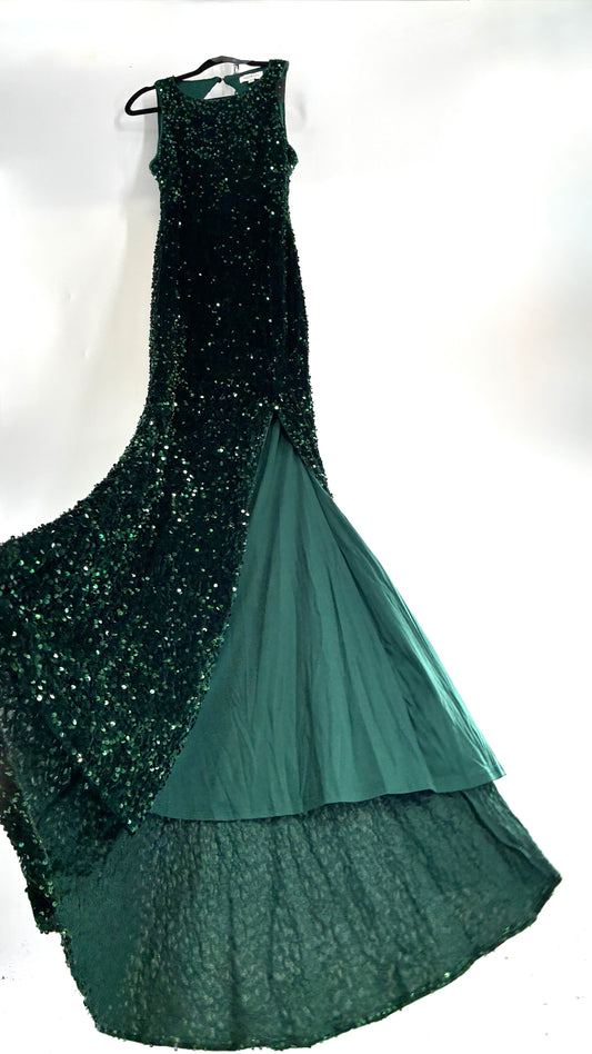FAERIESTY Elegant Round Neck Sleeveless Sequin Mermaid Dress (XL)