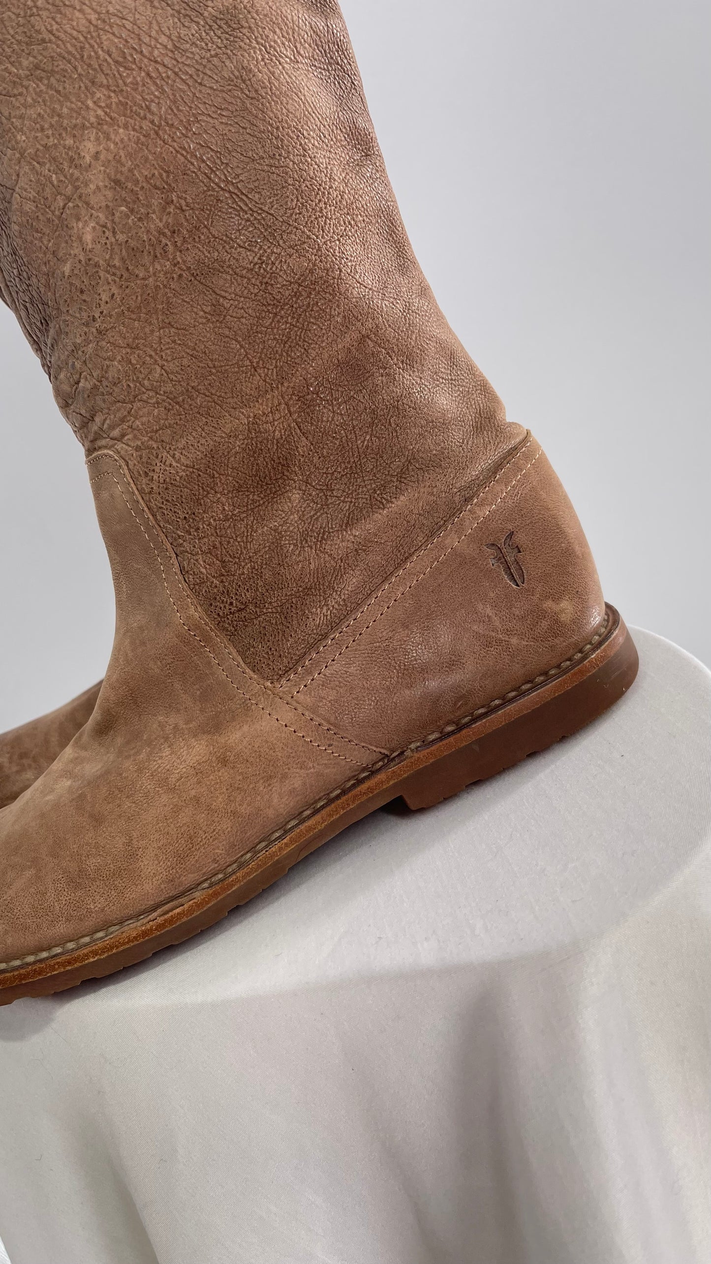 Frye Taupe Leather Over the Knee Fold Over Celia Boots (8)