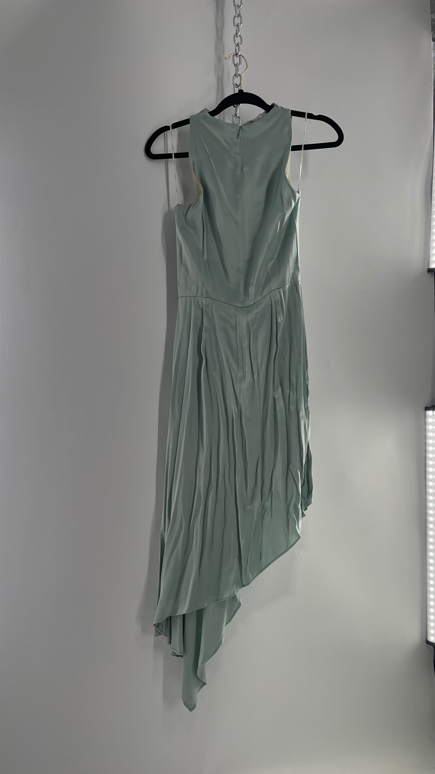 Elliatt Silver/Seafoam Blue Silky Slinky Abstract Tiered and Draped MIDI Gown (2?)