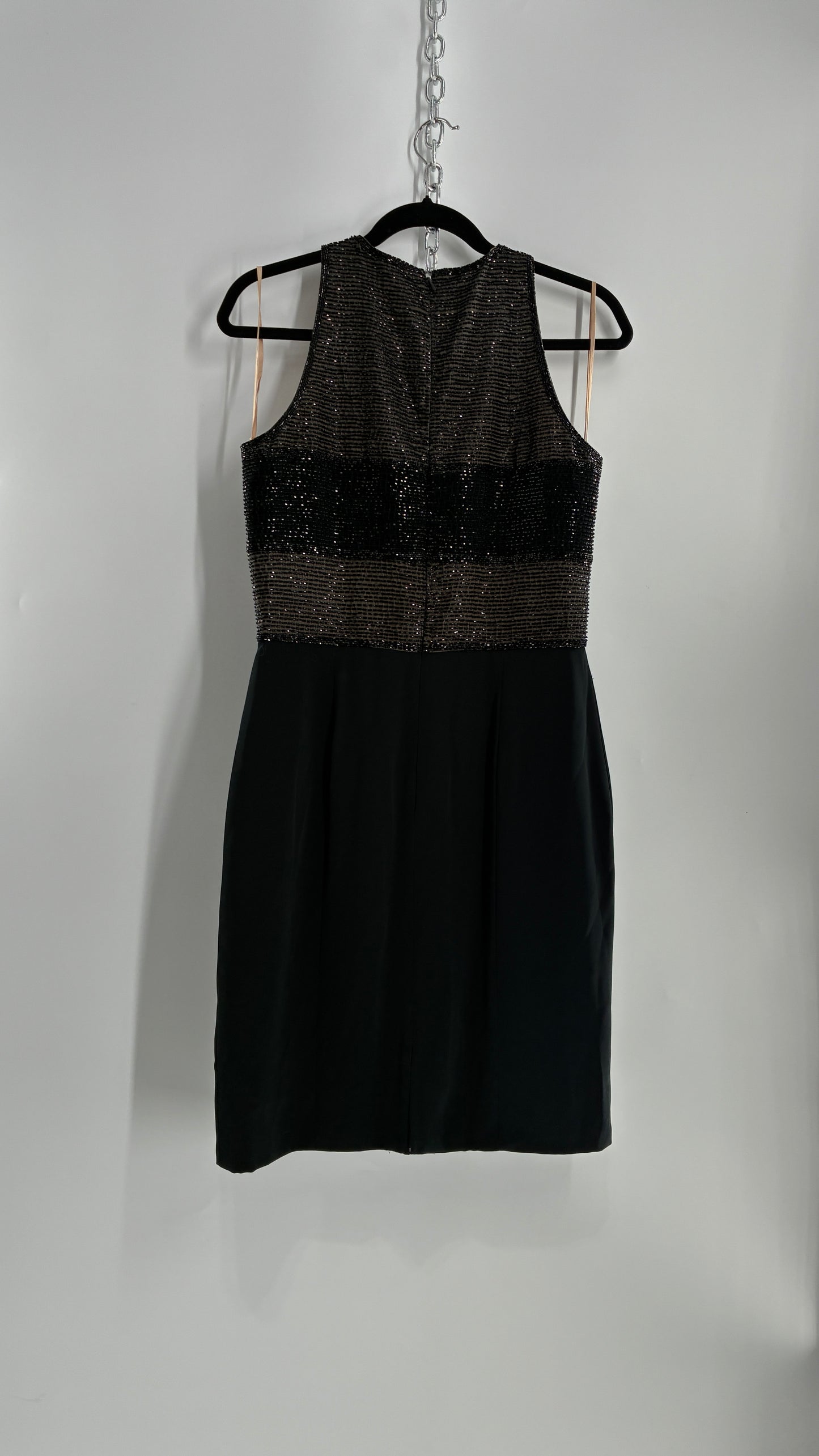 Deadstock Vintage BLACKTIE Oleg Classini Black and Nude Beaded Bodice Dress (10)