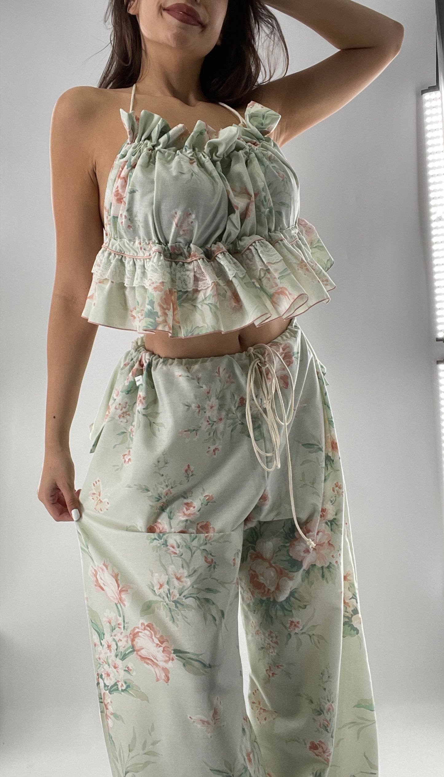 Vintage Set Covered in Delicate Dainty Florals, Butterflies, and Ruffles (One Size, Adjustable)
