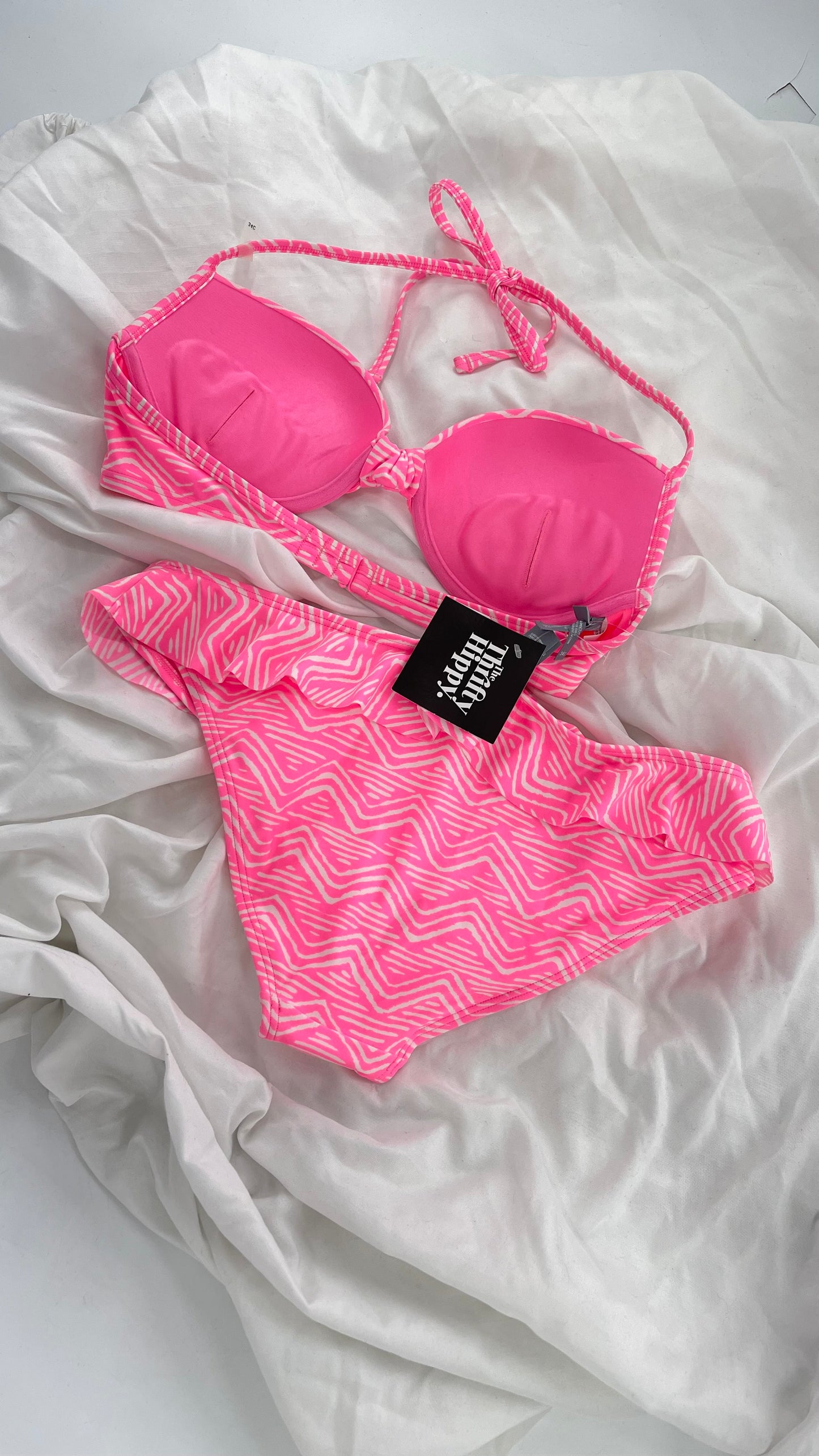 AERIE Pink Swim Set with Padded Underwire Top and Ruffled Bottoms (34C/M)