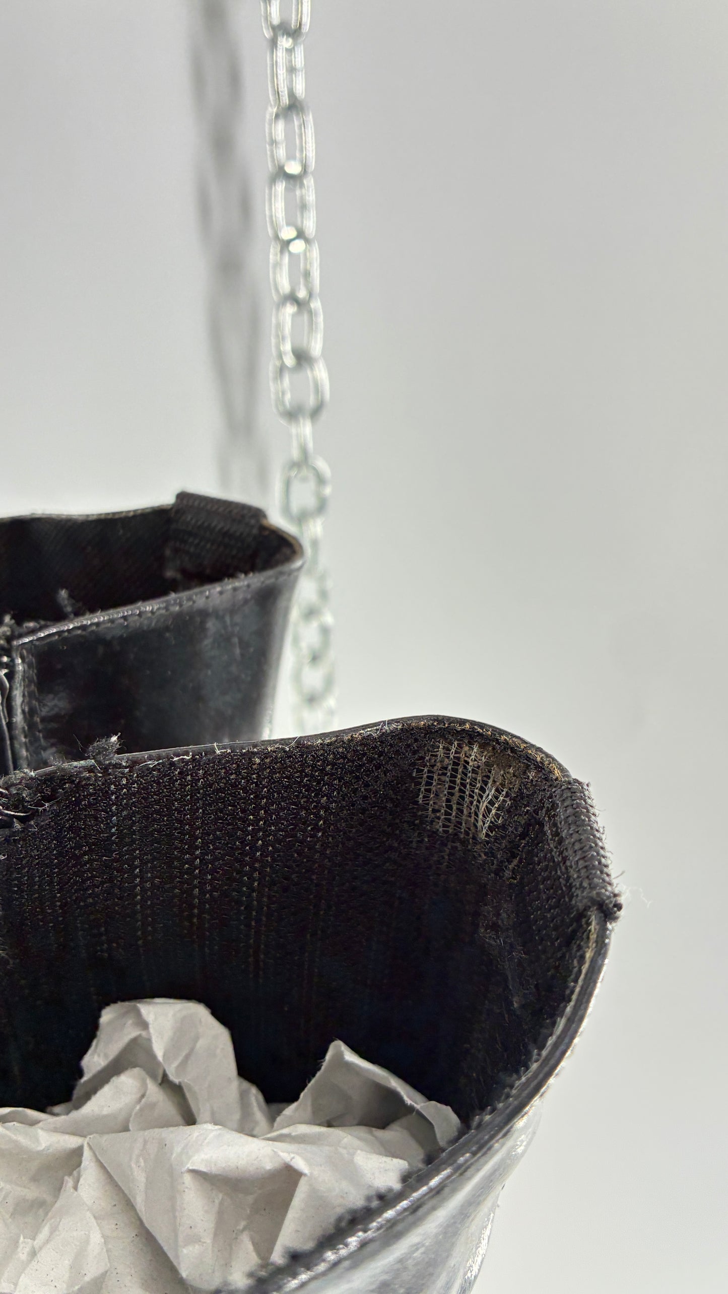 Vintage Black Patent Vinyl Boots with Square Toe and Block Heel with High, Low Calf (40)