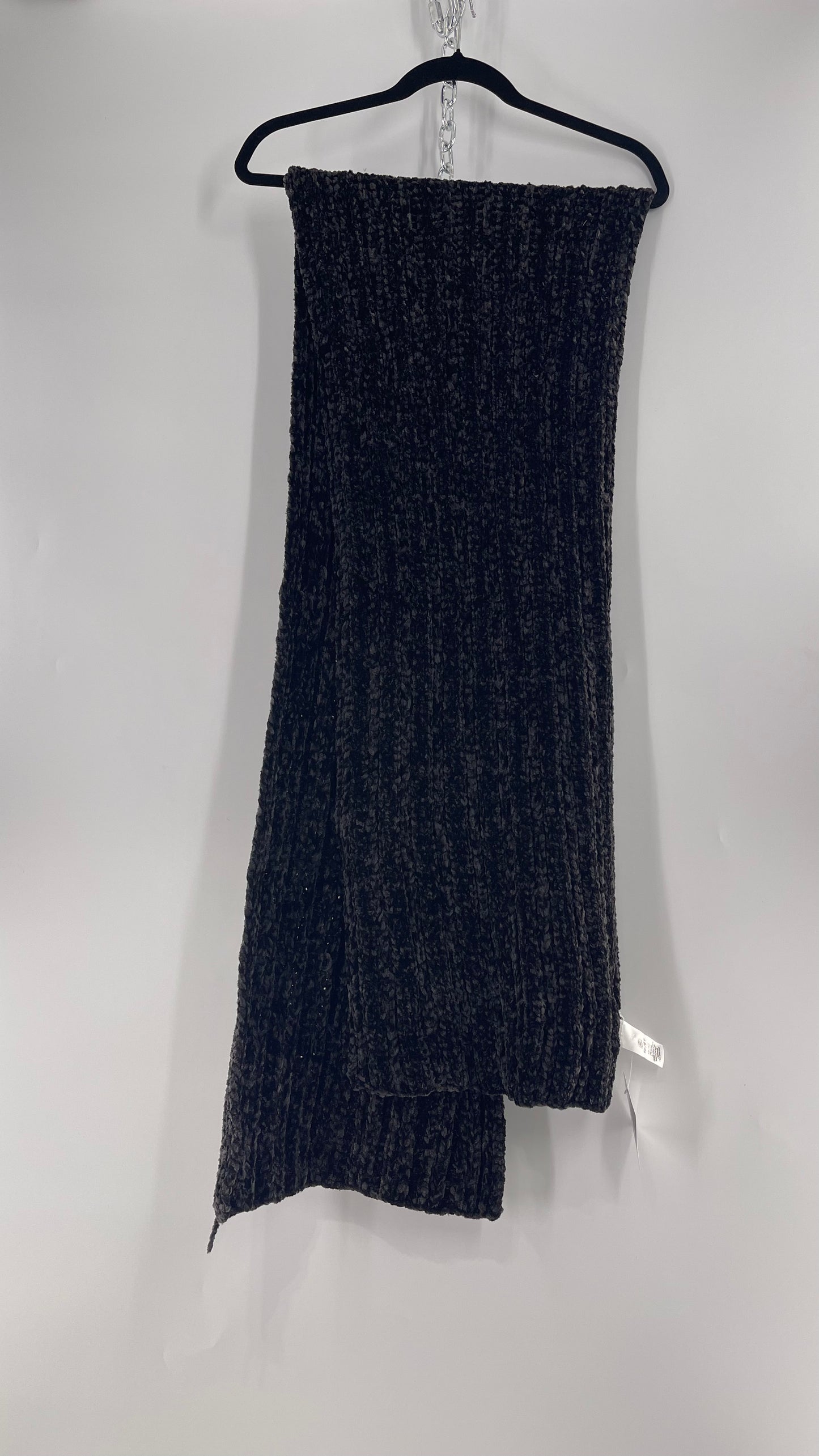 Anthropologie Maurices Black Chenille Velour Knit Scarf
