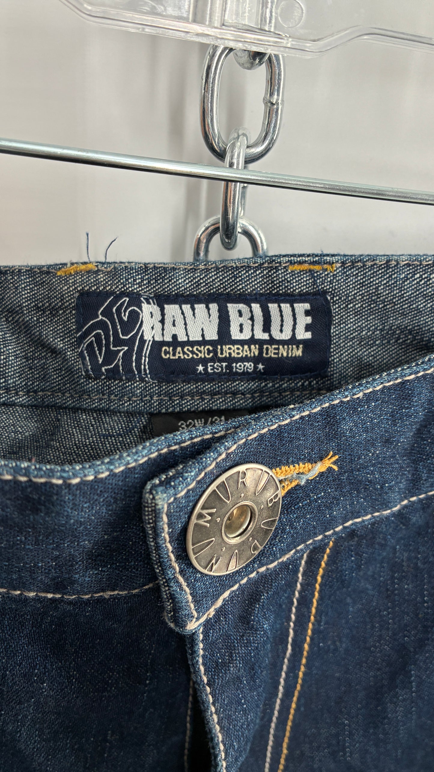 Vintage RAWBLUE Baggy Heavy Denim Wide Legs with AF1 Appliqué (32W/31)