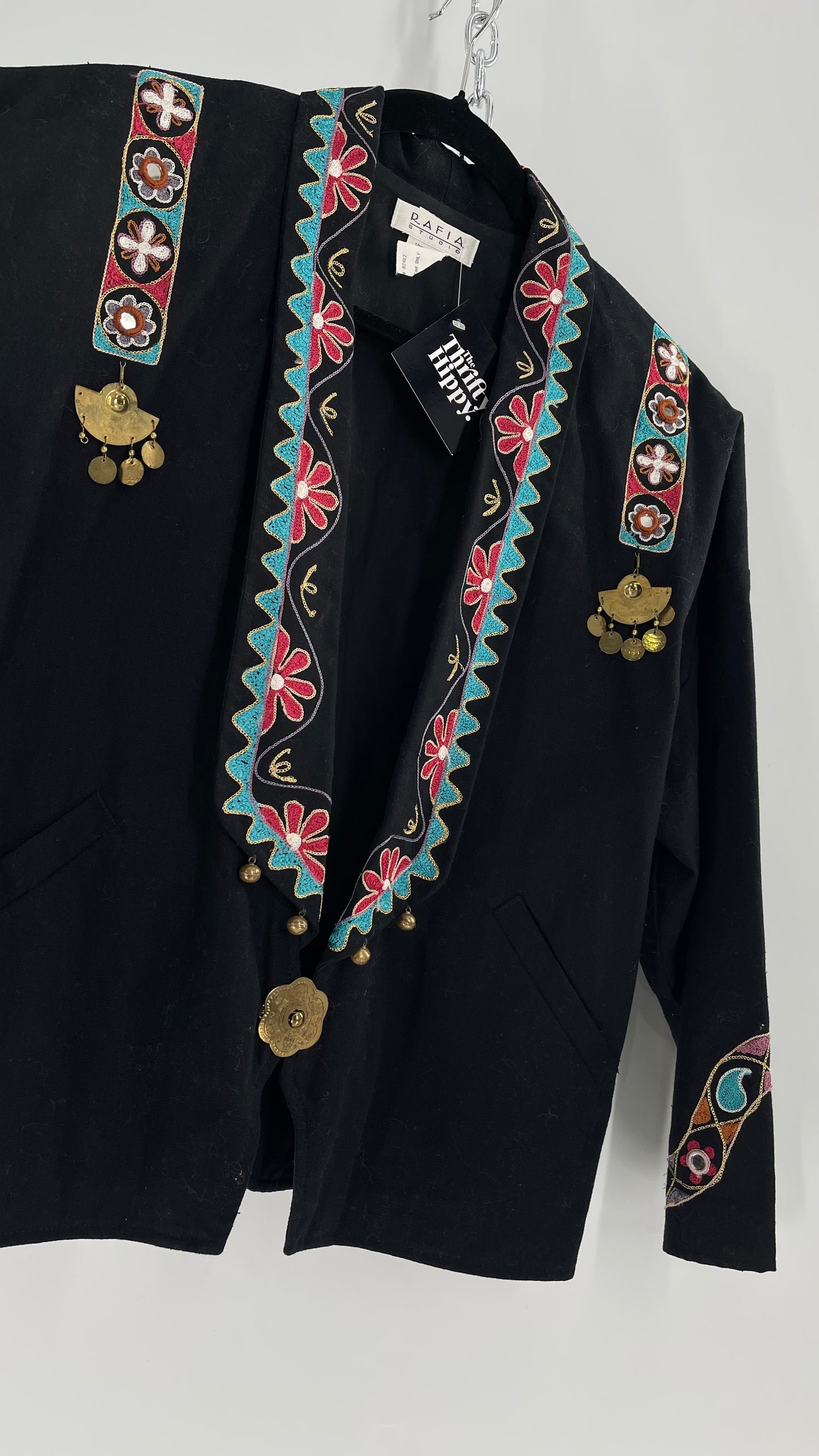 Vintage 1970s RÁFIA STUDIO Western Embroidered Jacket with Bronze Medallions (Medium)