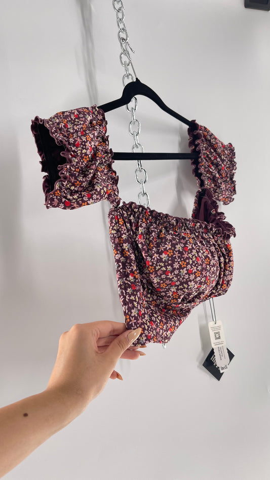 Free People Sanctuary Swim Purple Floral Milkmaid Bust Crop (XL)