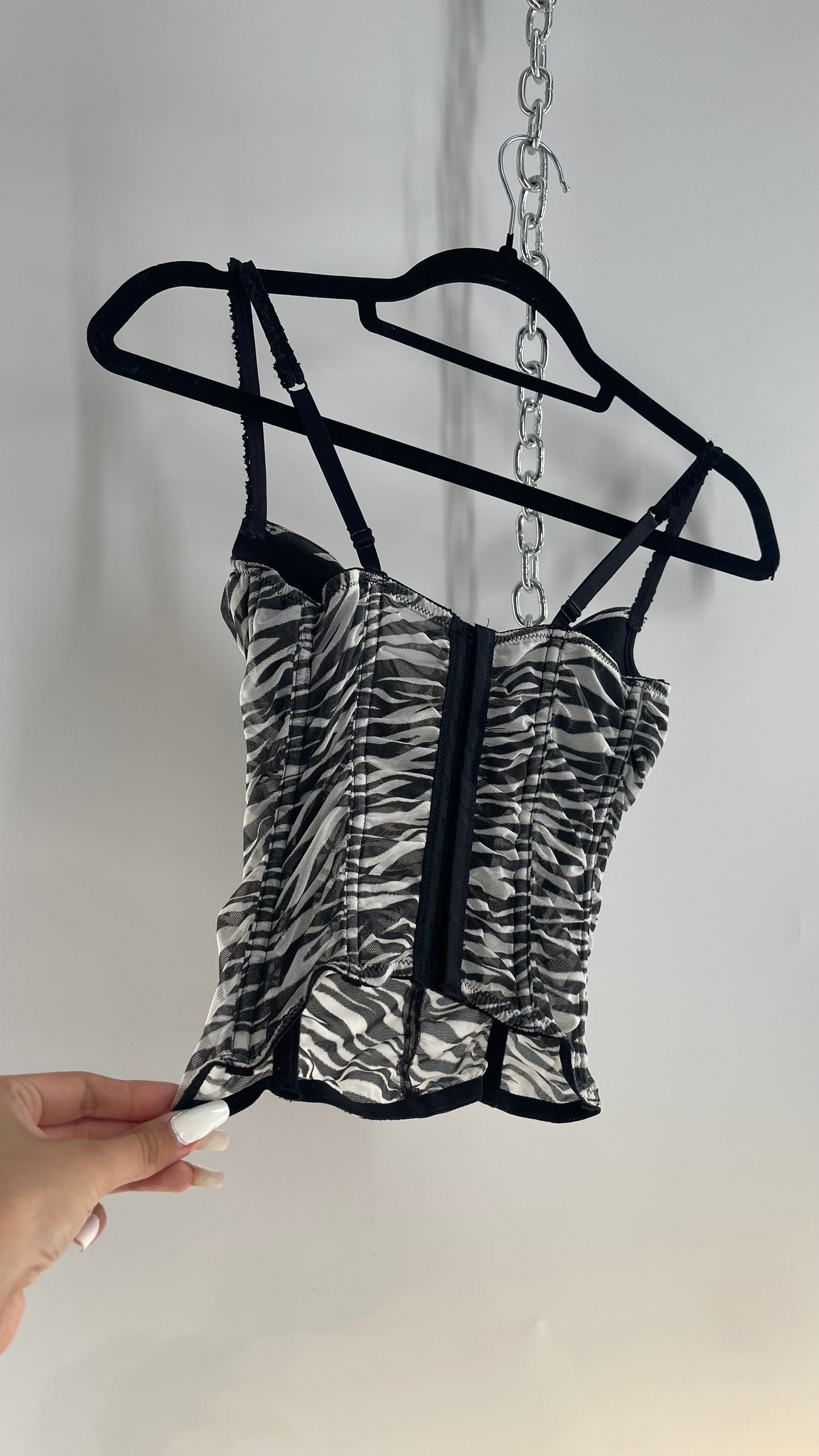 Deadstock Vintage Zebra Corset with Ruched Bodice and Tags Attached (Small)