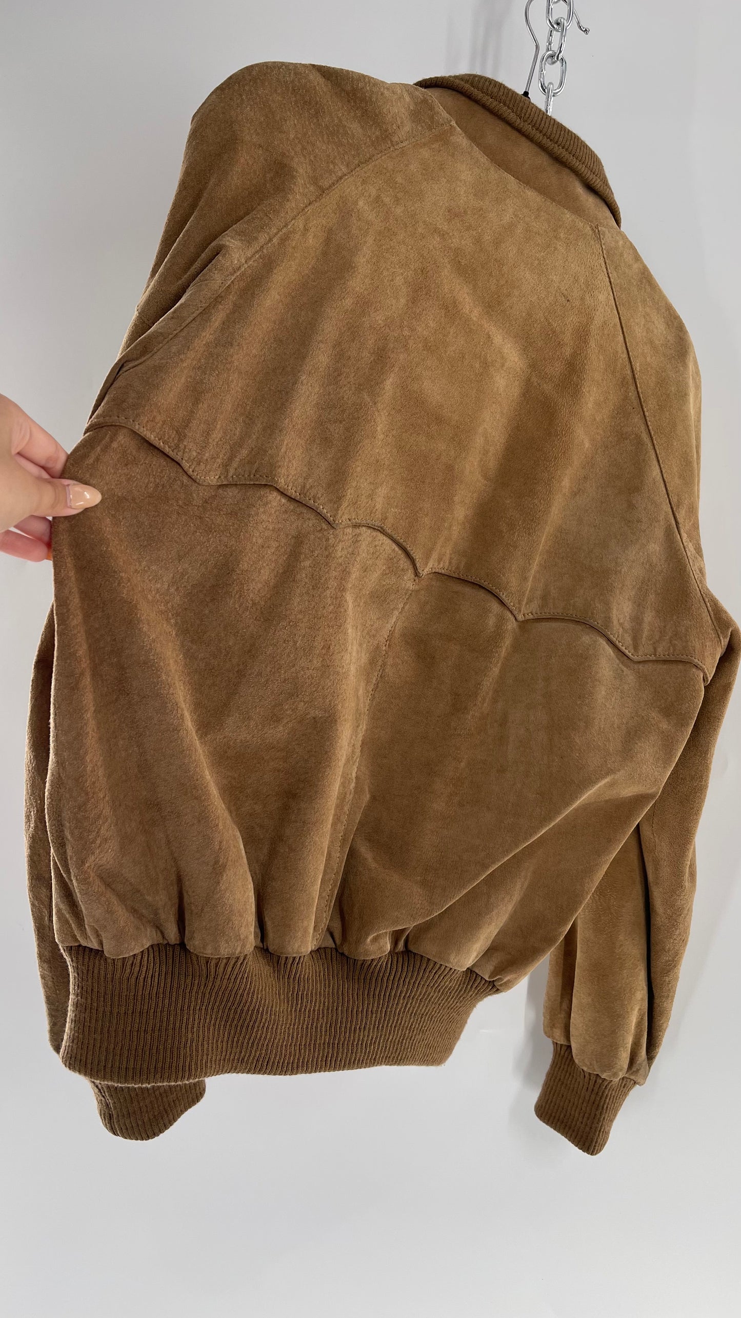 Vintage FOXRUN Caramel Brown Suede Bomber Jacket (40)