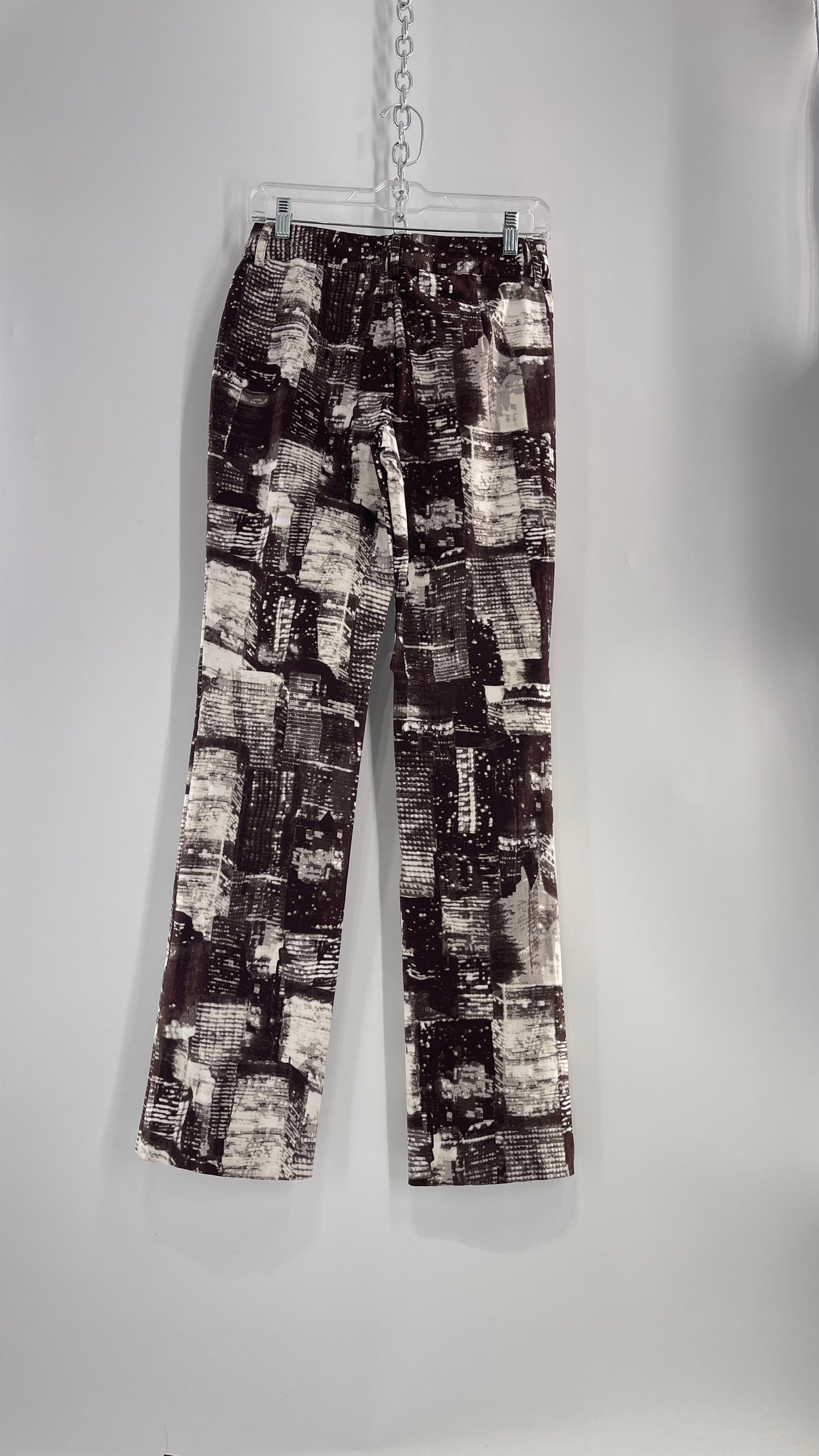 Urban Outfitters Dark Brown and White City Scape Patterned Low Waisted Trouser (2)