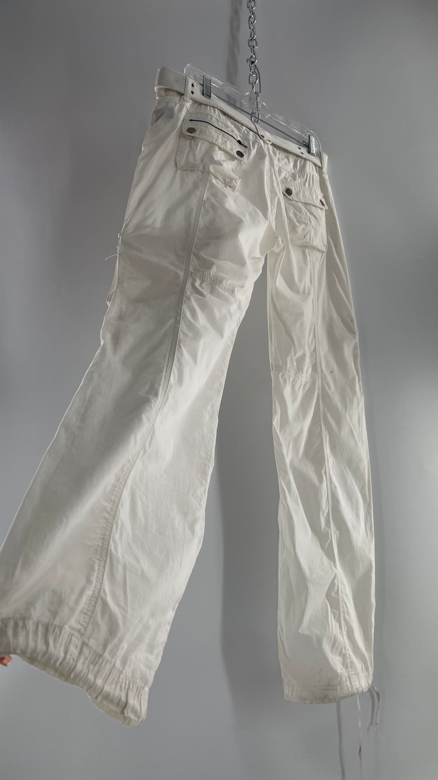 Vintage 1990s Jane Doe Low Rise White Baggy Cargos with Belted Waistline (32)