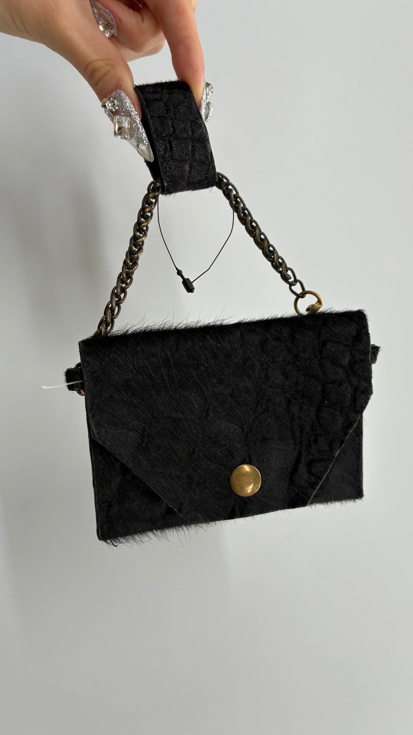 Free People Black Hide Genuine Leather Envelope Belt Pouch