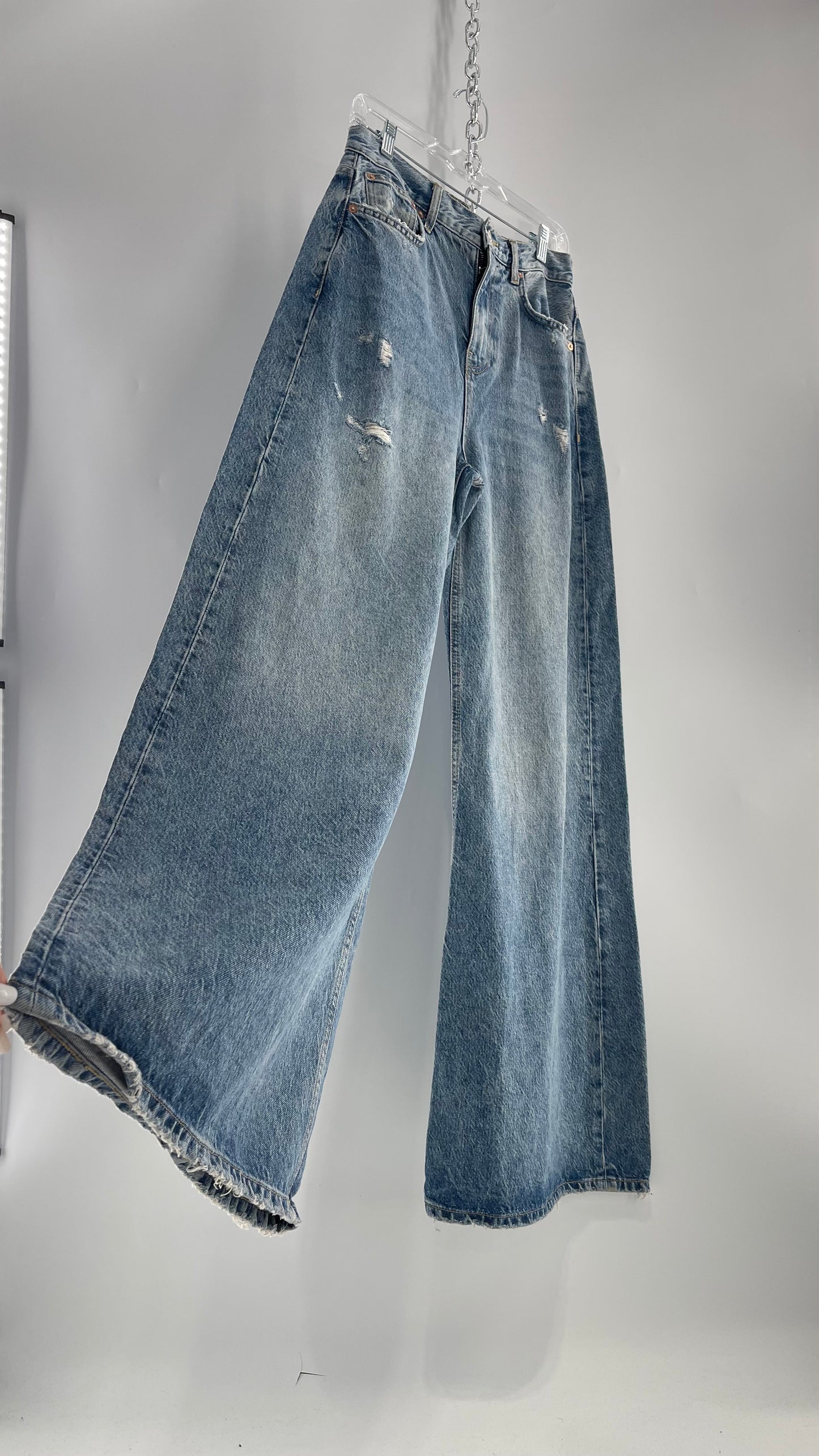 Free People Medium Wash Wide Leg Jeans with Some Distressing and Tags Attached (29)