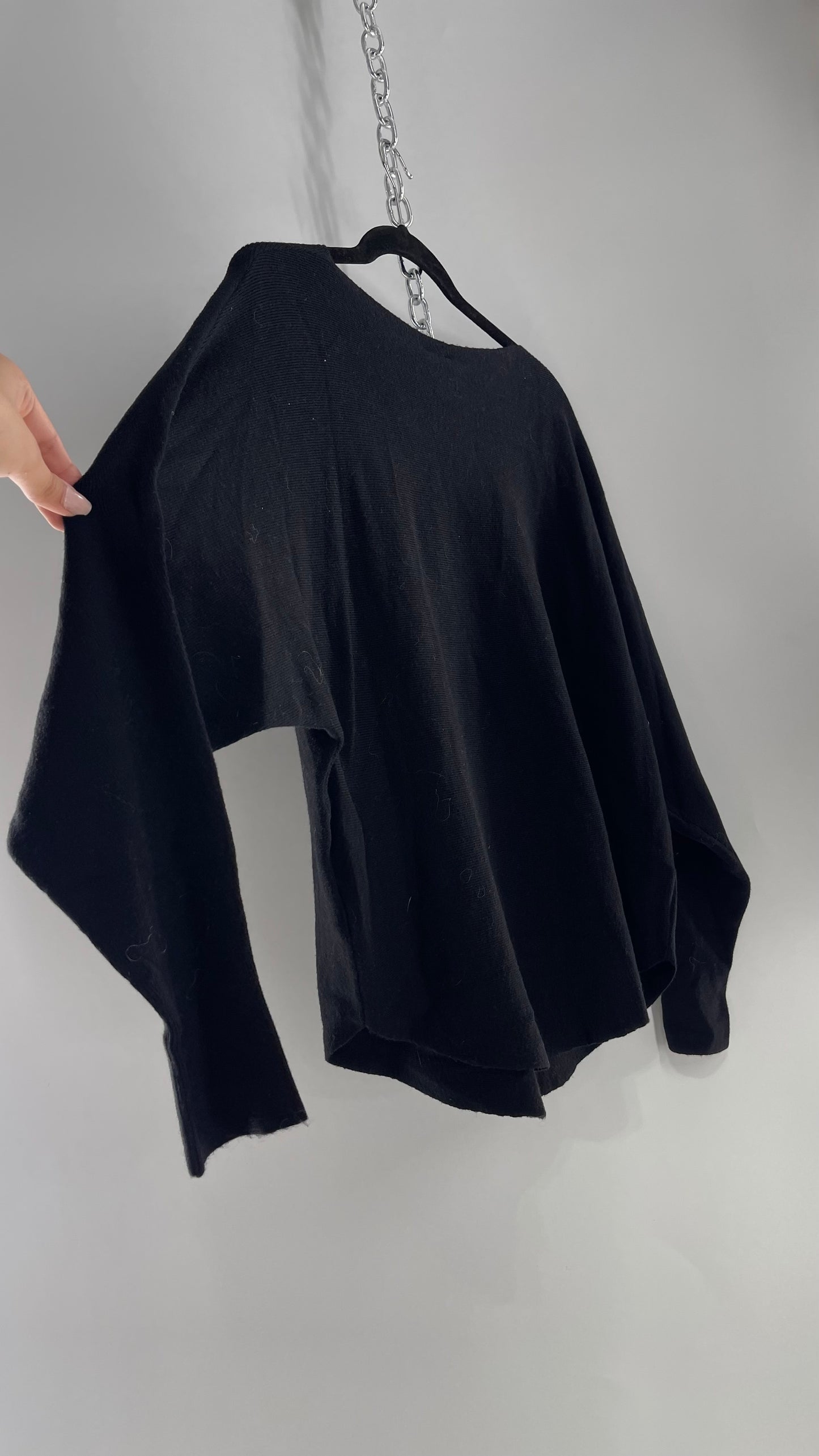 Aeda Black Sweater with Knit Flowers and Tags Attached (Large)