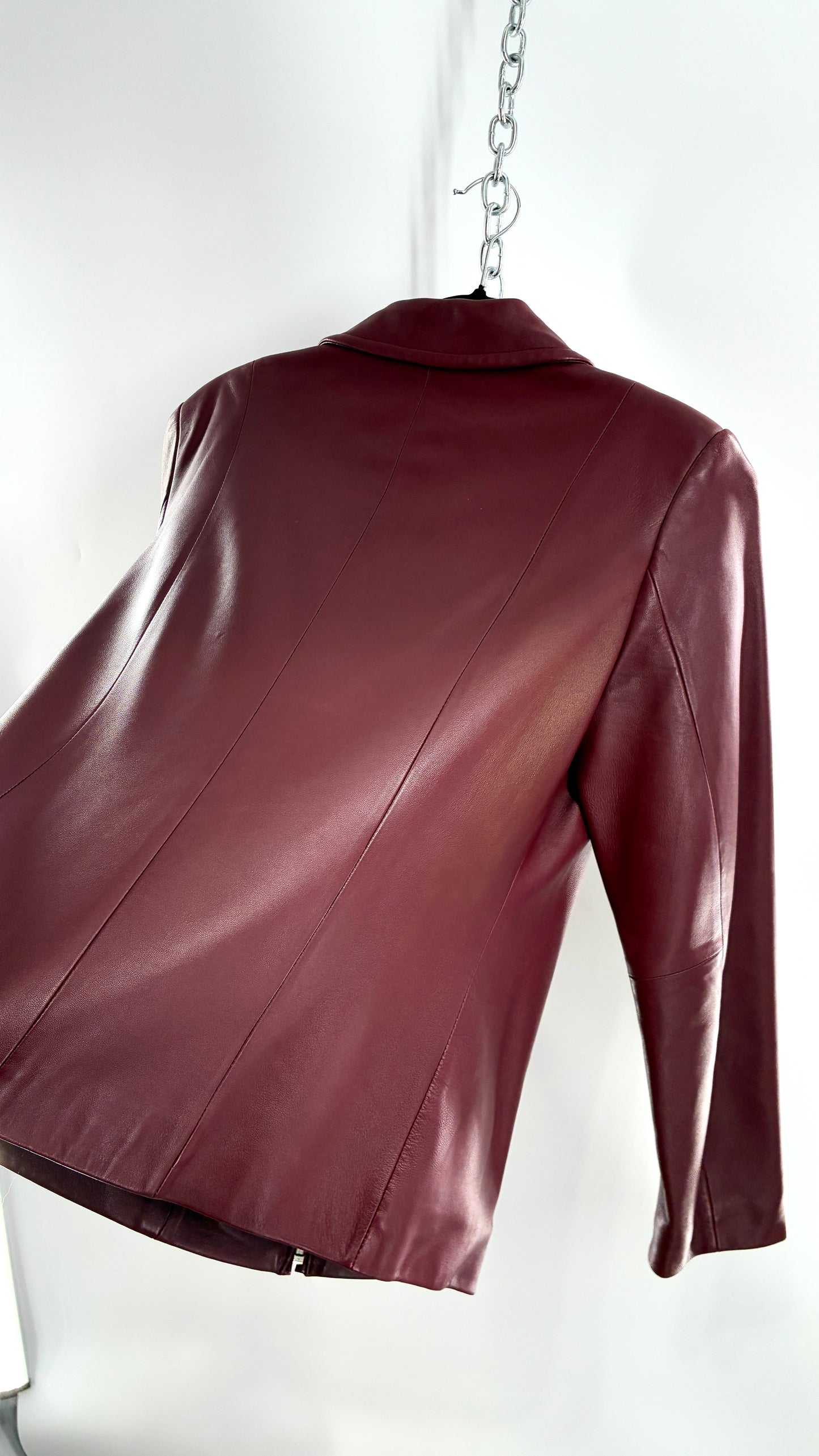 Vintage Lord & Taylor Burgundy Maroon Leather Zip Up Jacket (Small)
