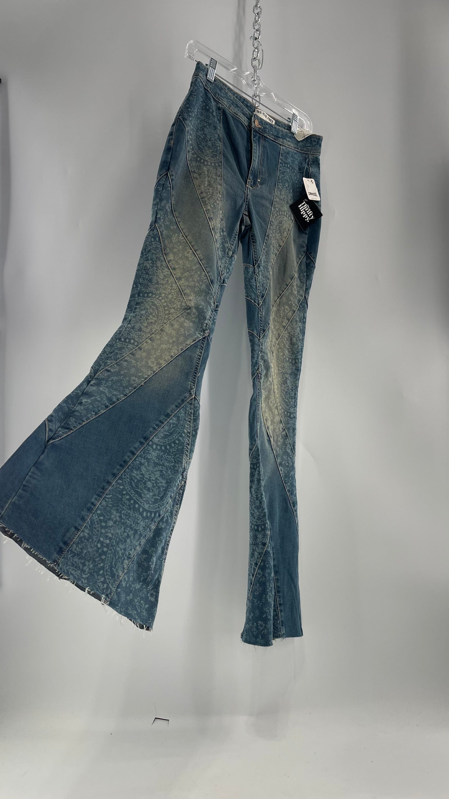 Free People Bell Bottom Kick Flare Paneled Patterned Jeans with Tags Attached (27)