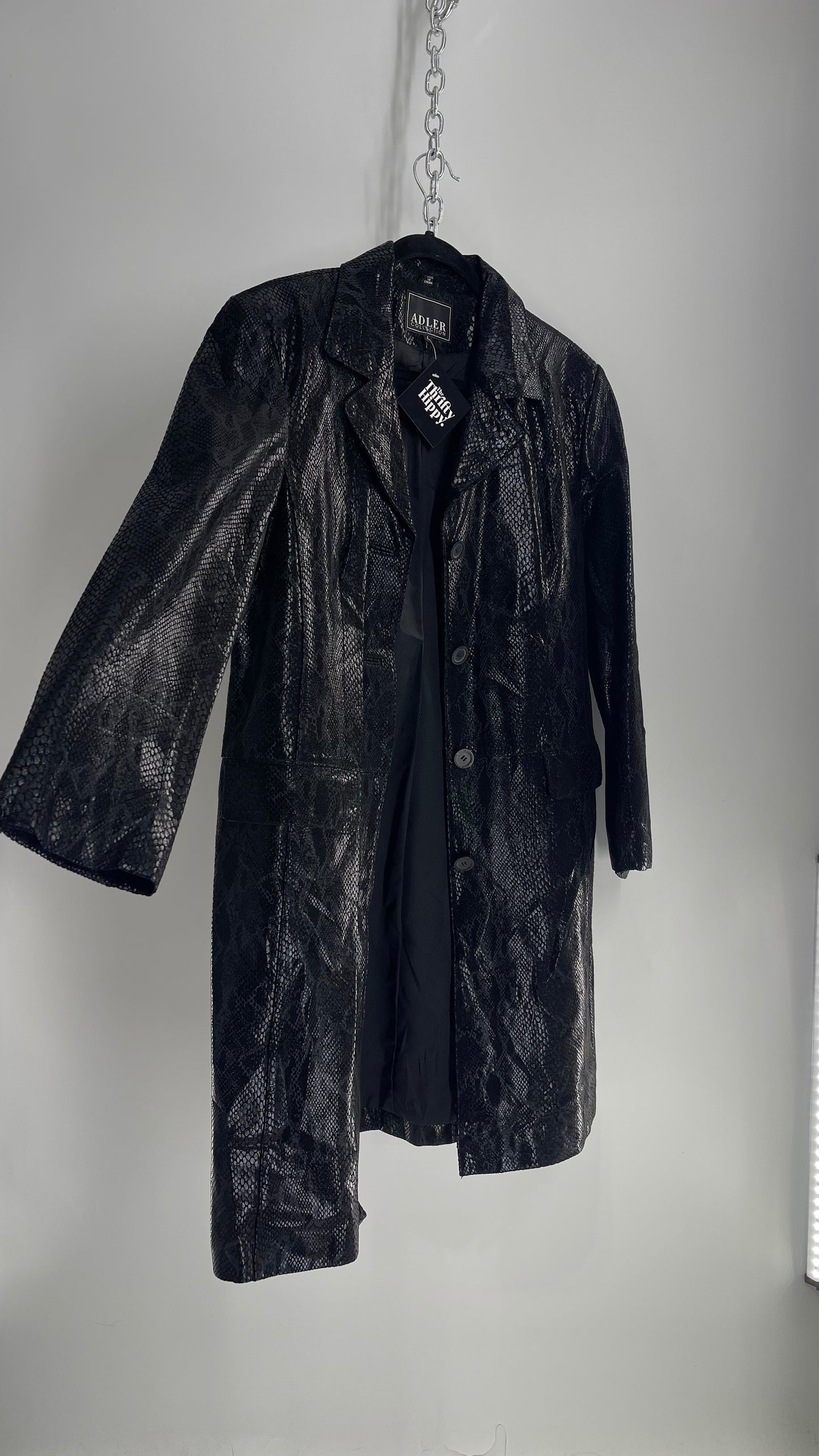 Vintage ADLER Black Genuine Leather Snake Embossed Coat (Large)