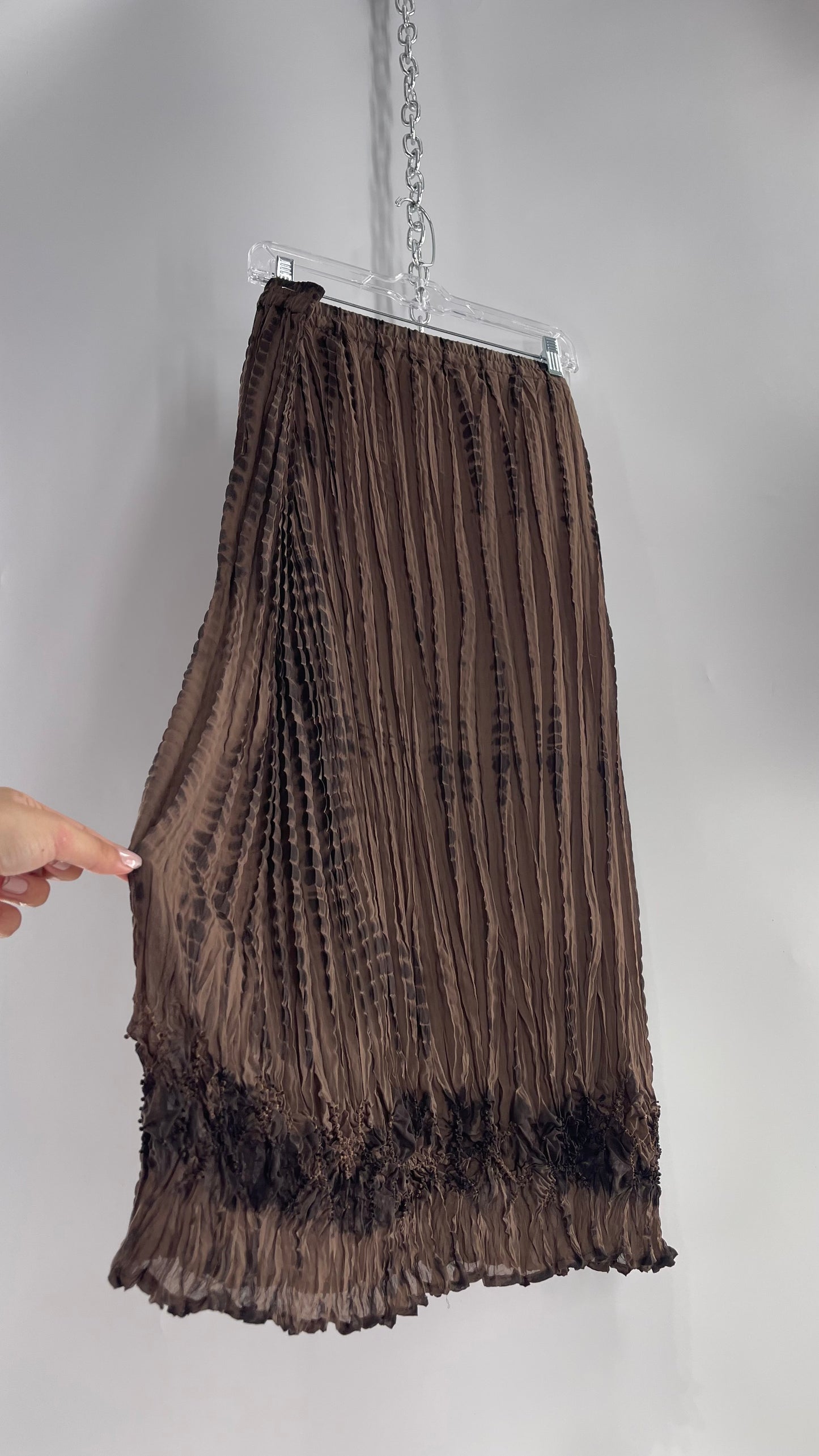 Vintage Crimped Brown Tie Dyed Skirt (L)